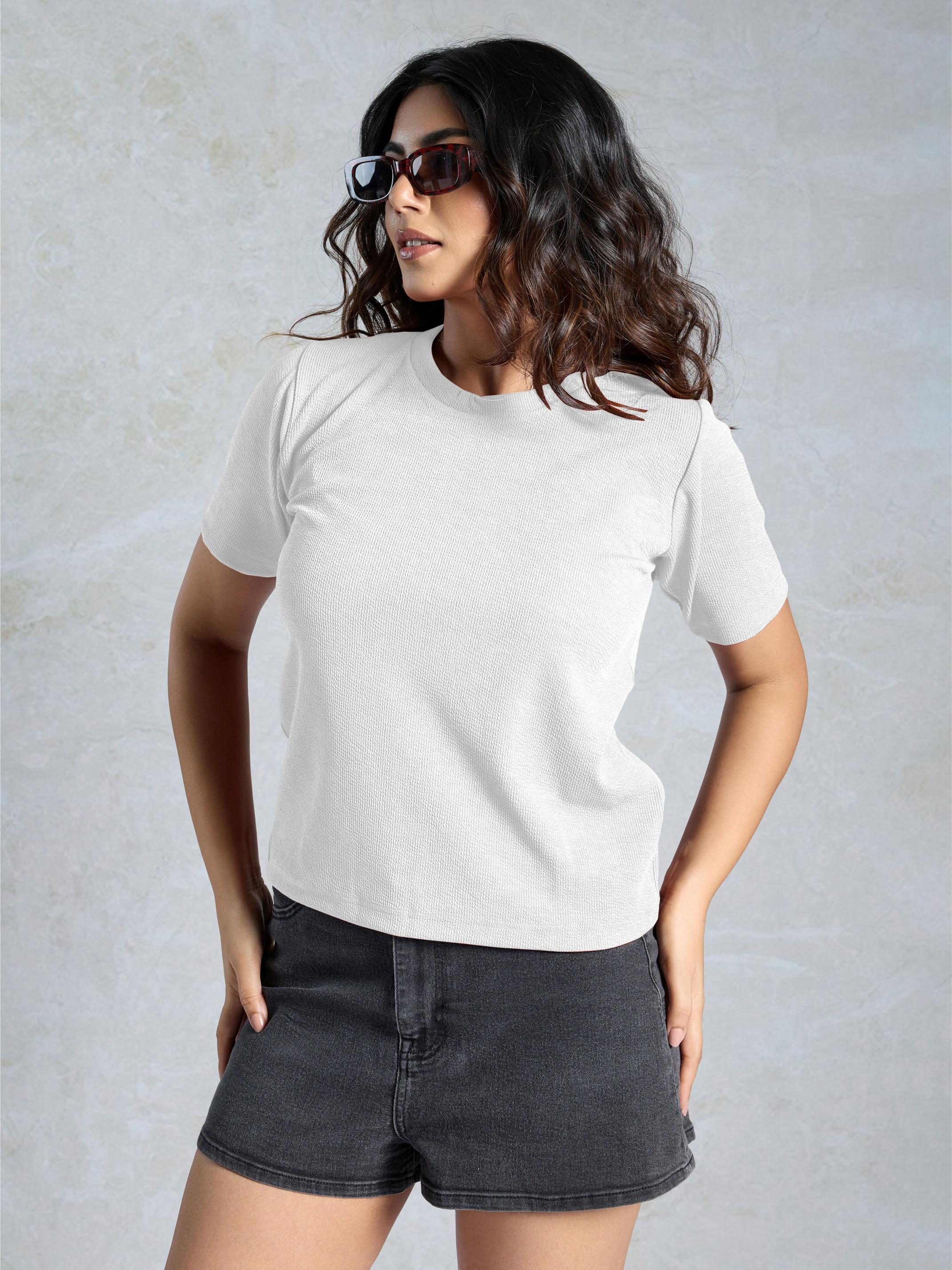 White Knitted Casual T-Shirt