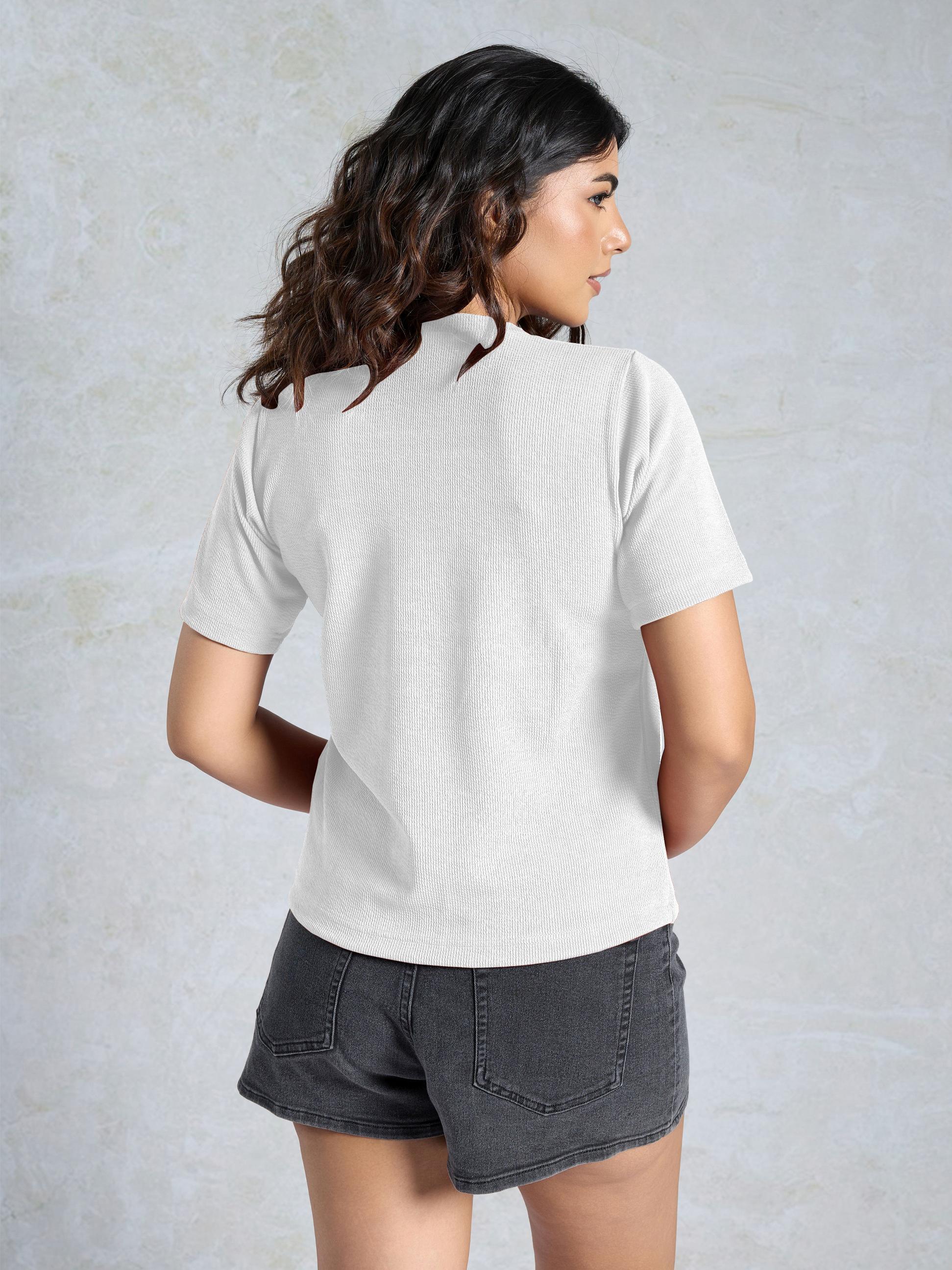 White Knitted Casual T-Shirt — alternate view