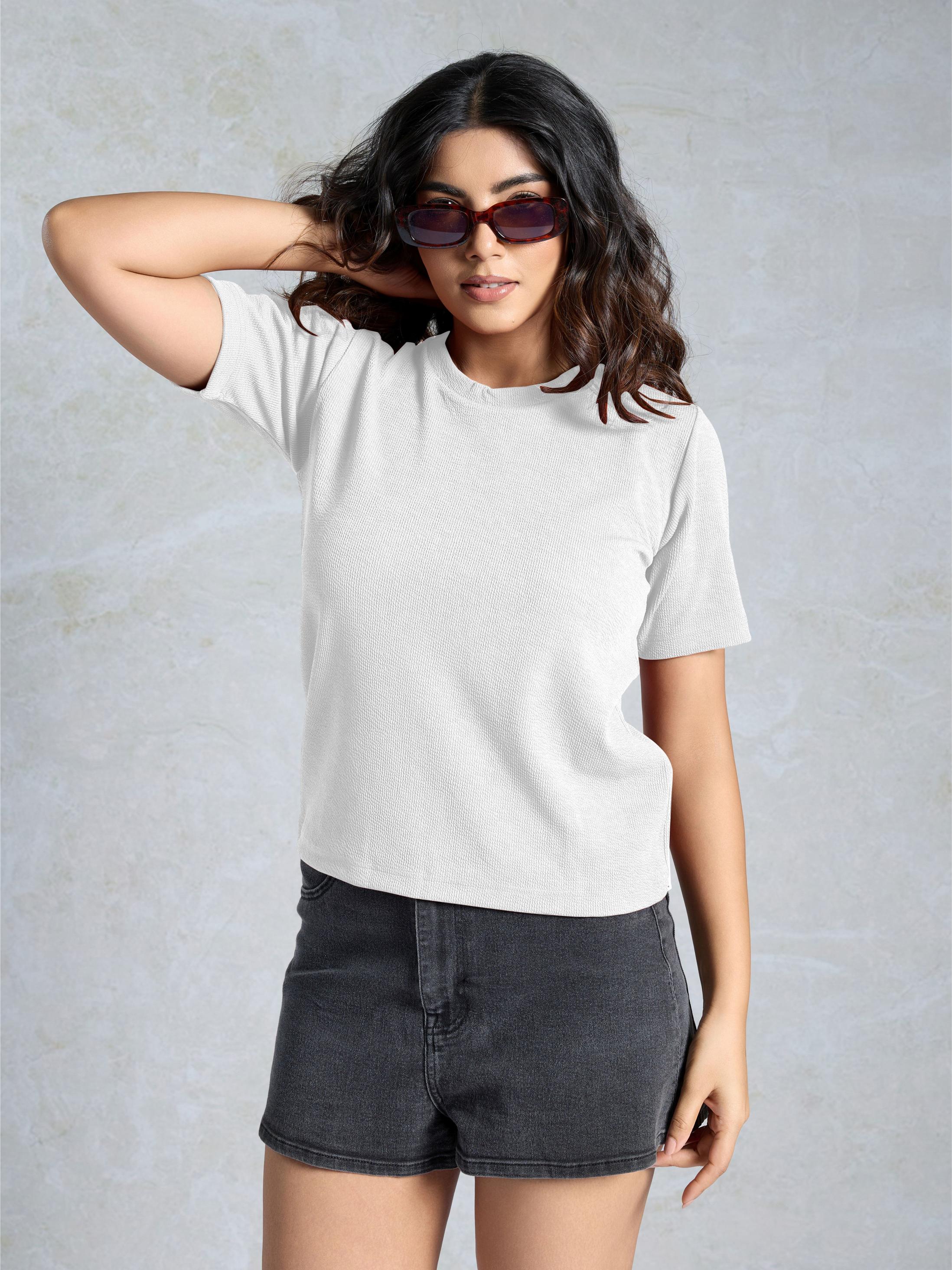 White Knitted Casual T-Shirt