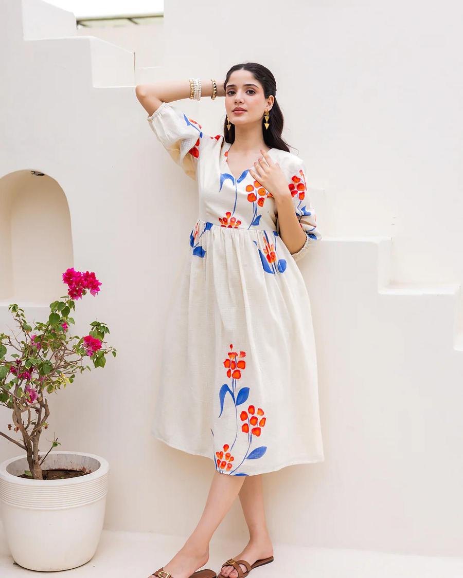 White Kota Checks Designer Digital Printed