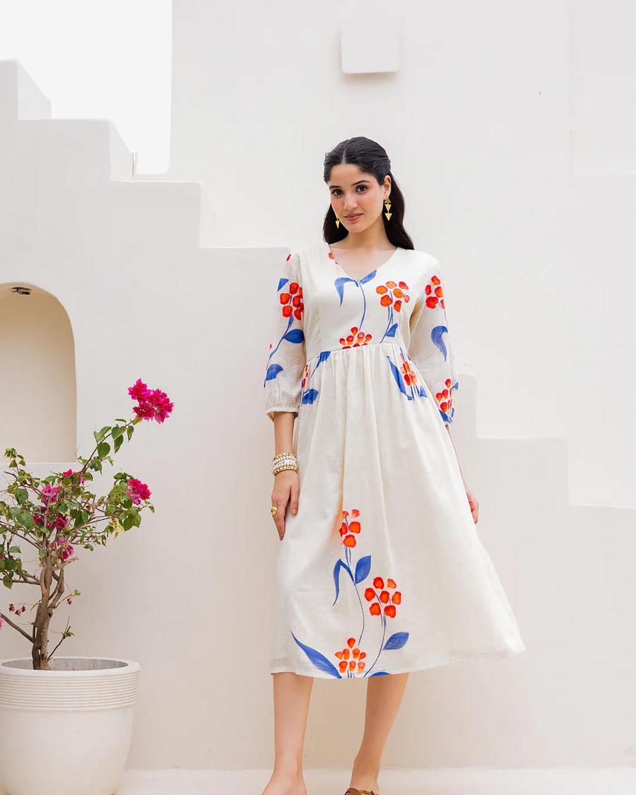 White Kota Checks Designer Digital Printed