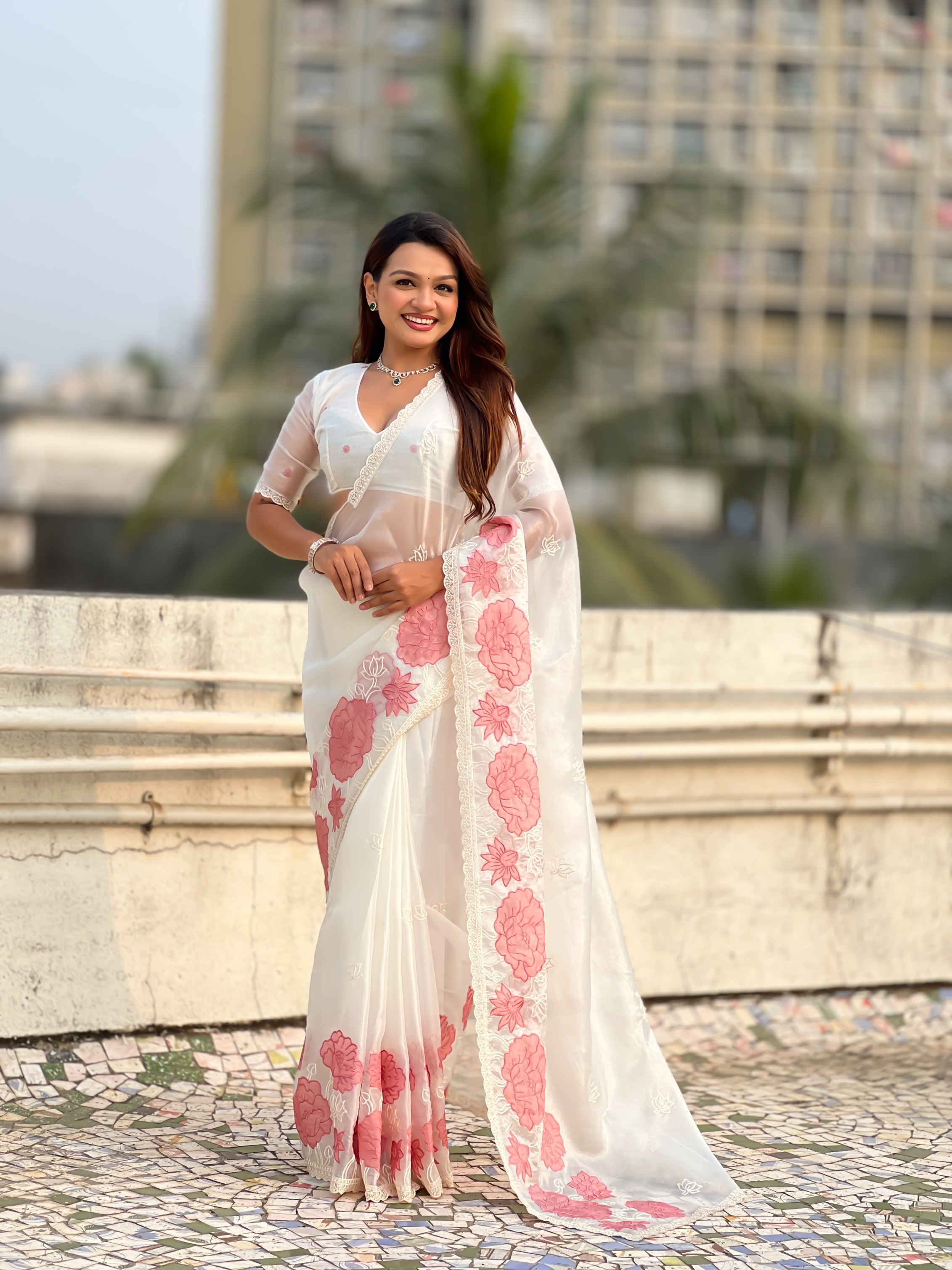 White Lotus Embroidery Oris Silk Saree