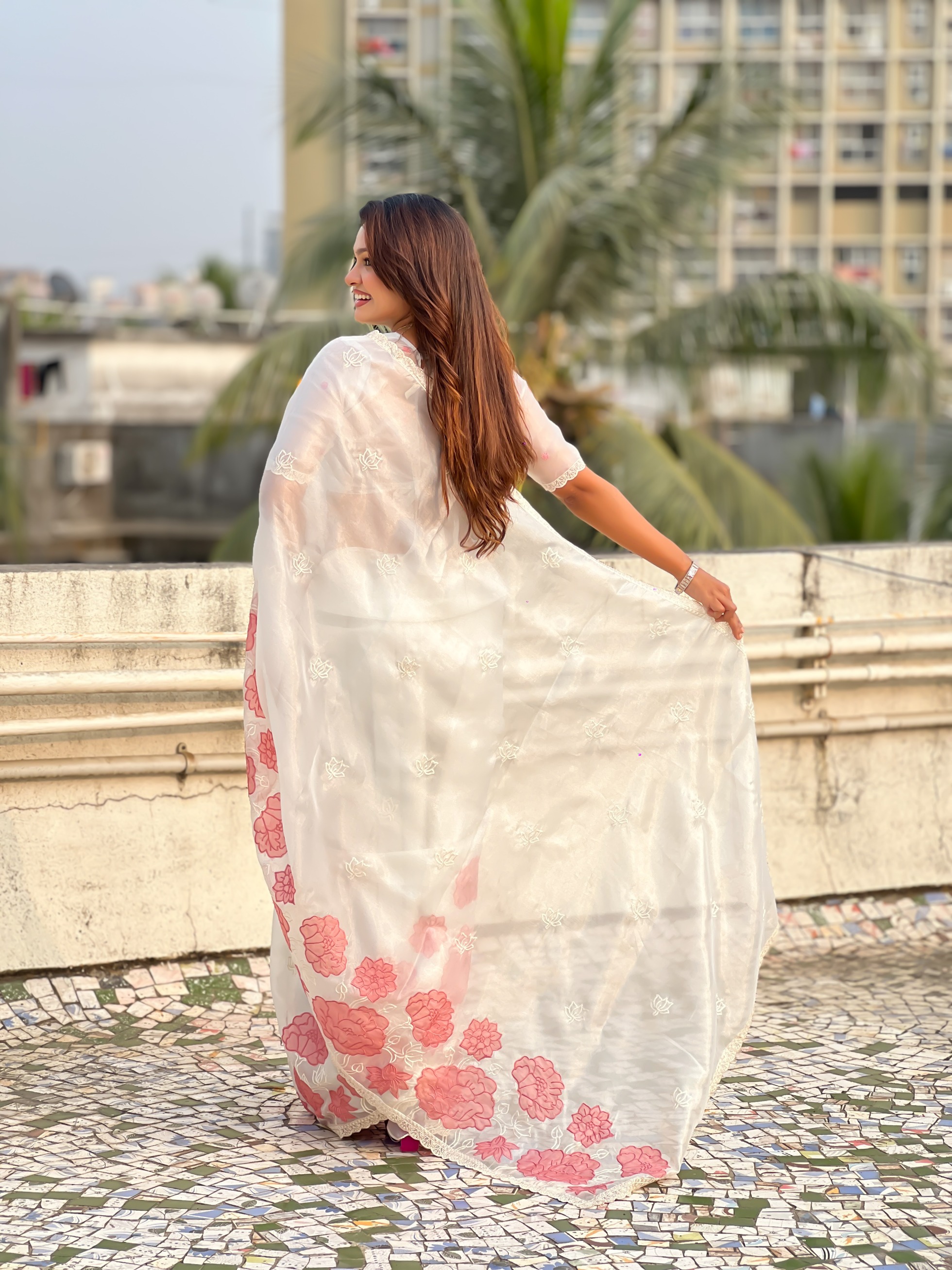 White Lotus Embroidery Oris Silk Saree — alternate view