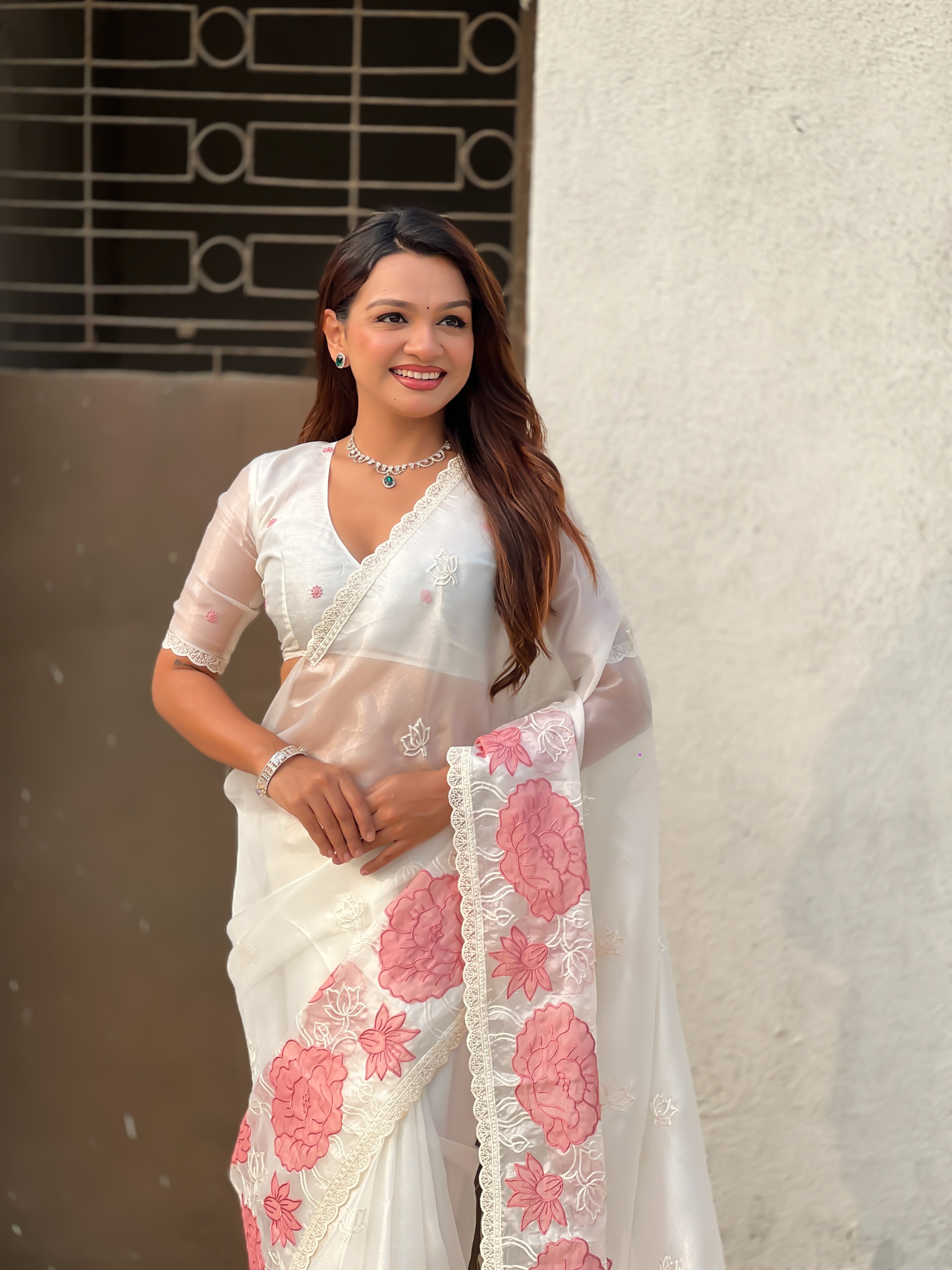 White Lotus Embroidery Oris Silk Saree