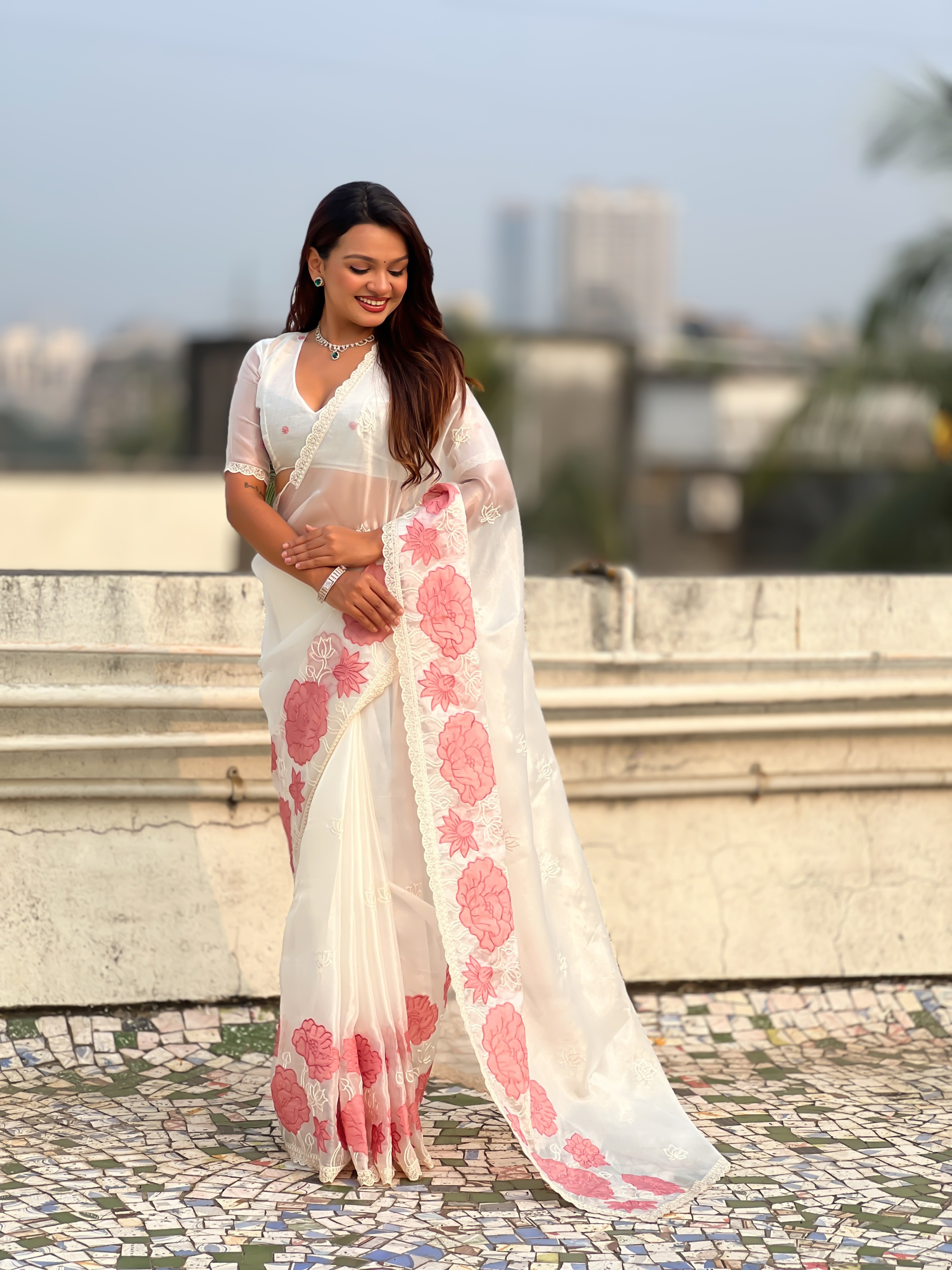 White Lotus Embroidery Oris Silk Saree