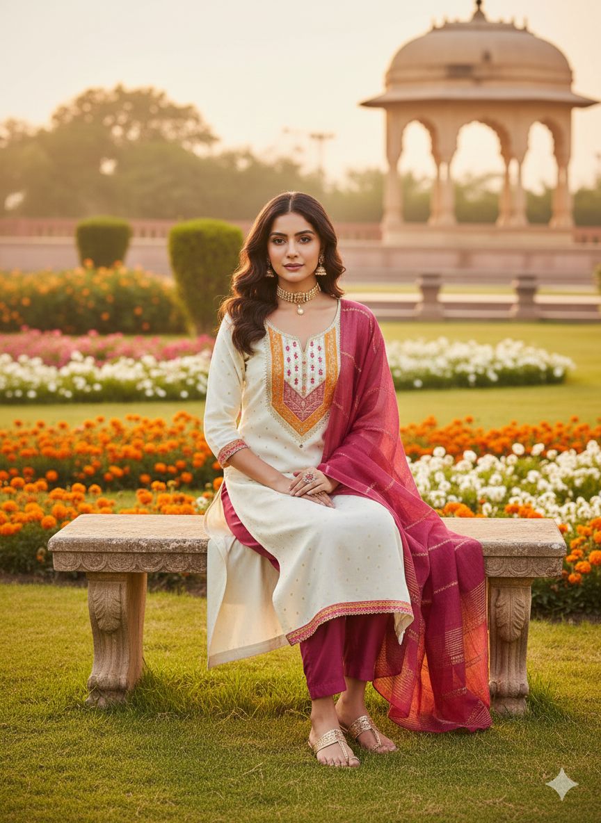 White Maroon Modal Buti Embroidered Salwar Suit — alternate view