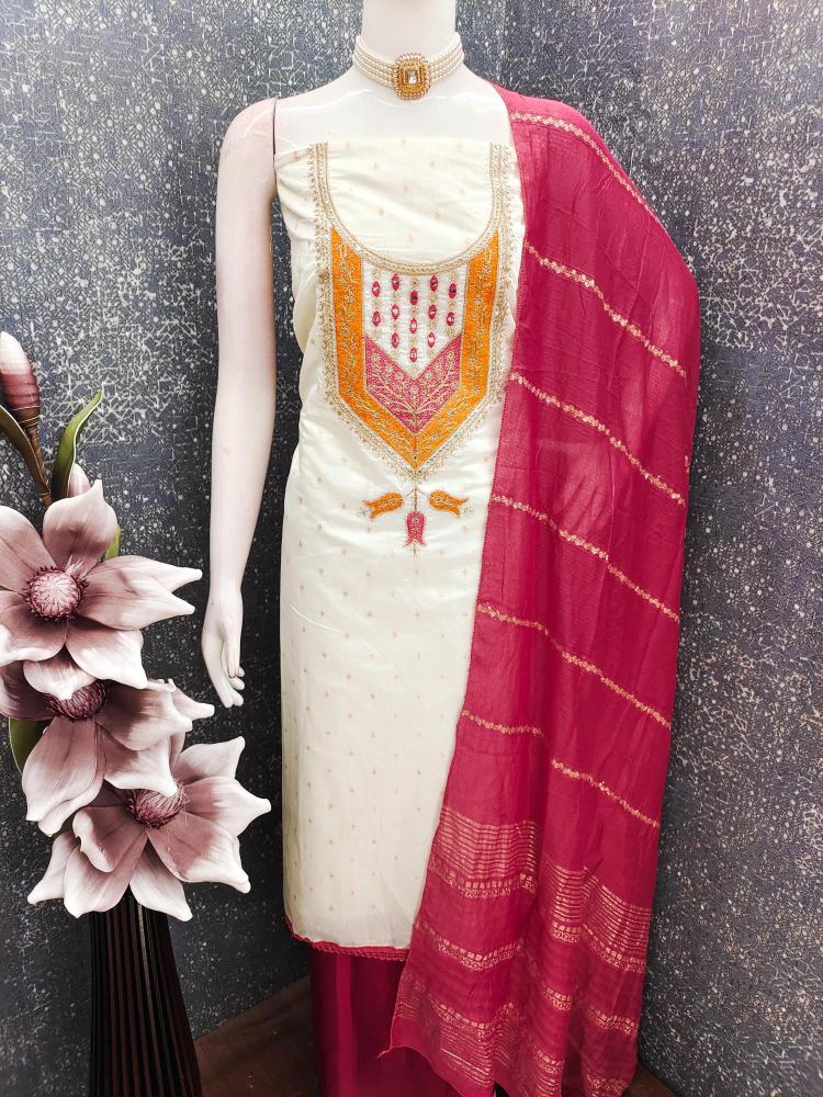 White Maroon Modal Buti Embroidered Salwar Suit