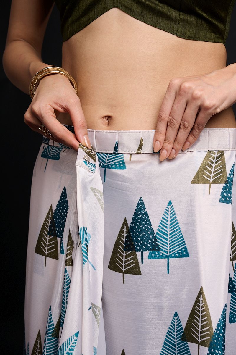 White Mehendi Printed Chinon Ready-to-Wear Saree