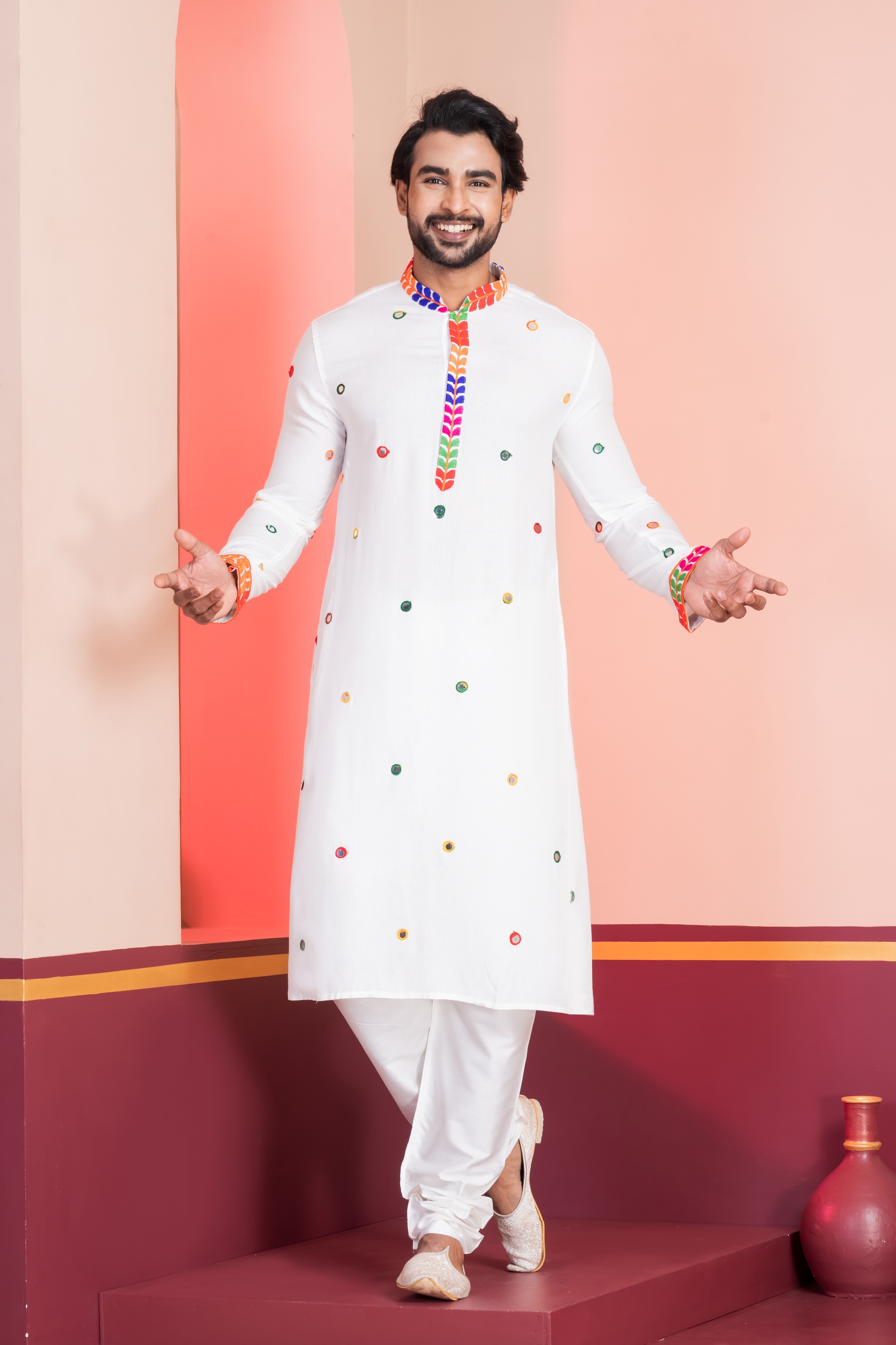 White Mirror Rayon Kurta