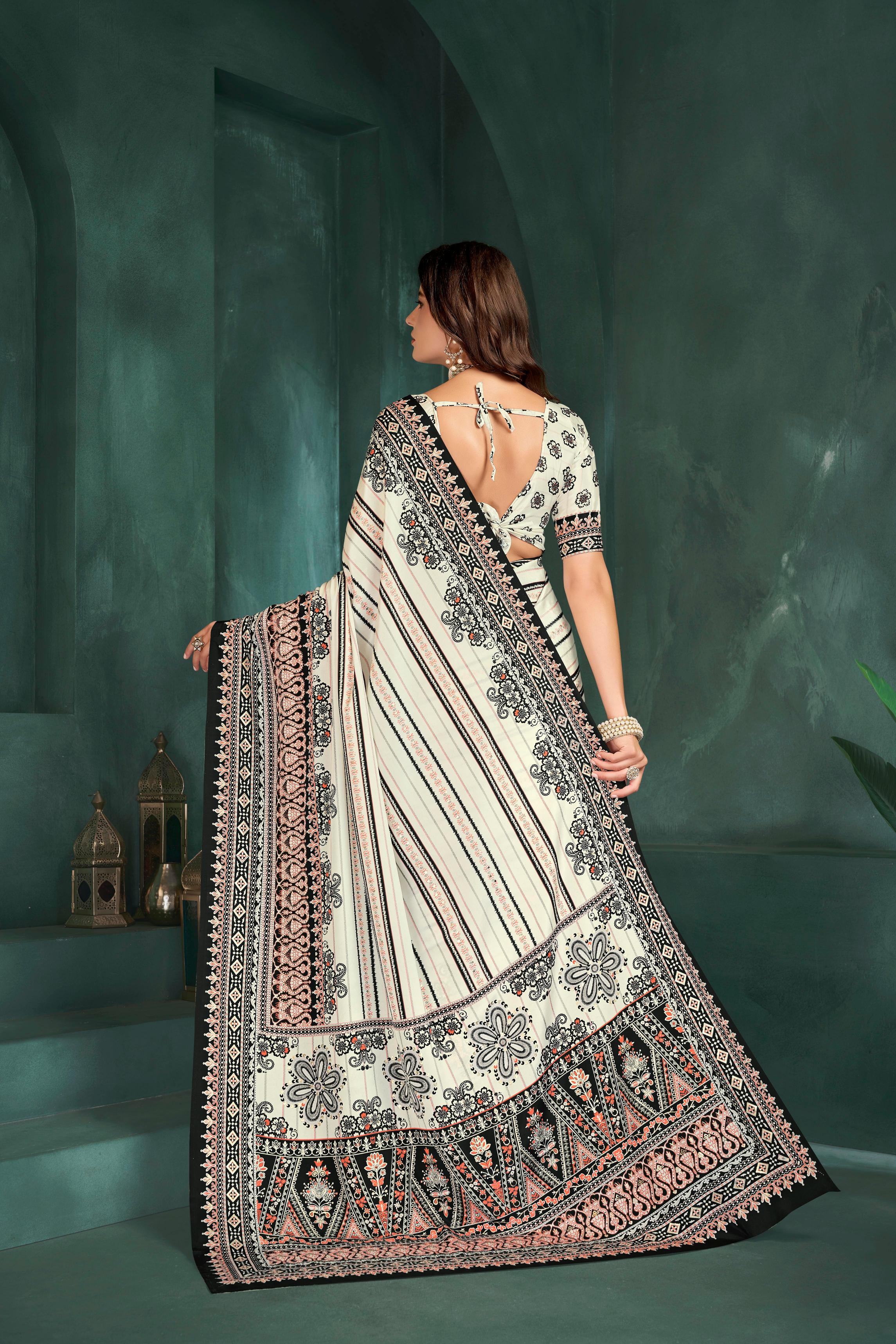 White Multi Digital Foil Printed Crepe Silk — alternate view