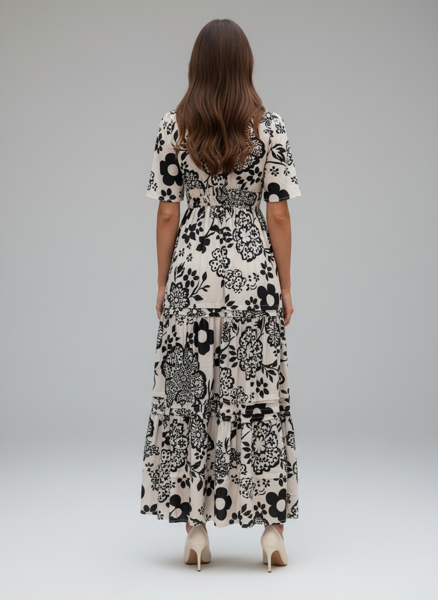 White N Black Floral Printed Muslin Contemporary Dress — alternate view