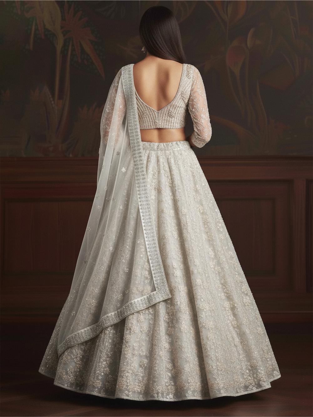 White Net Embroidered Lehenga Choli — alternate view