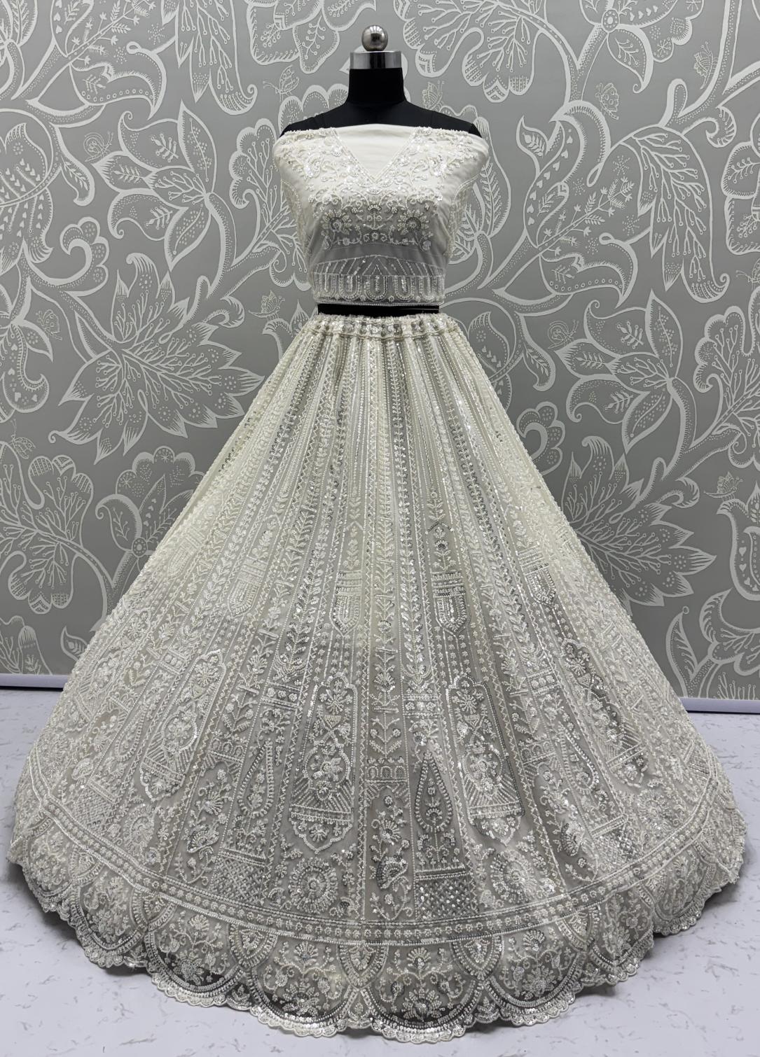 White Net Lehenga Choli With Dupatta — alternate view
