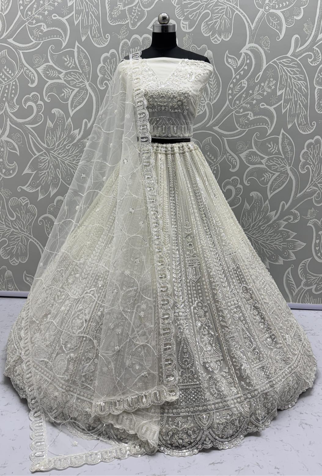 White Net Lehenga Choli With Dupatta