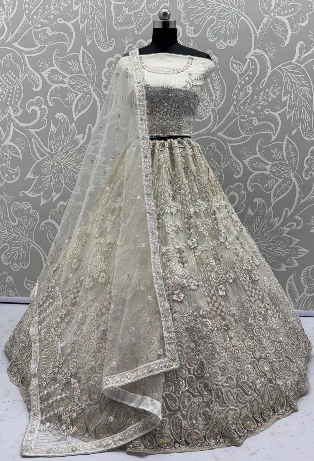 White Net Semi-Stitched Lehenga Choli
