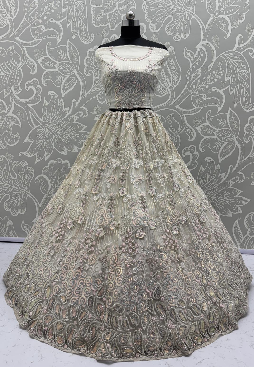 White Net Semi-Stitched Lehenga Choli — alternate view