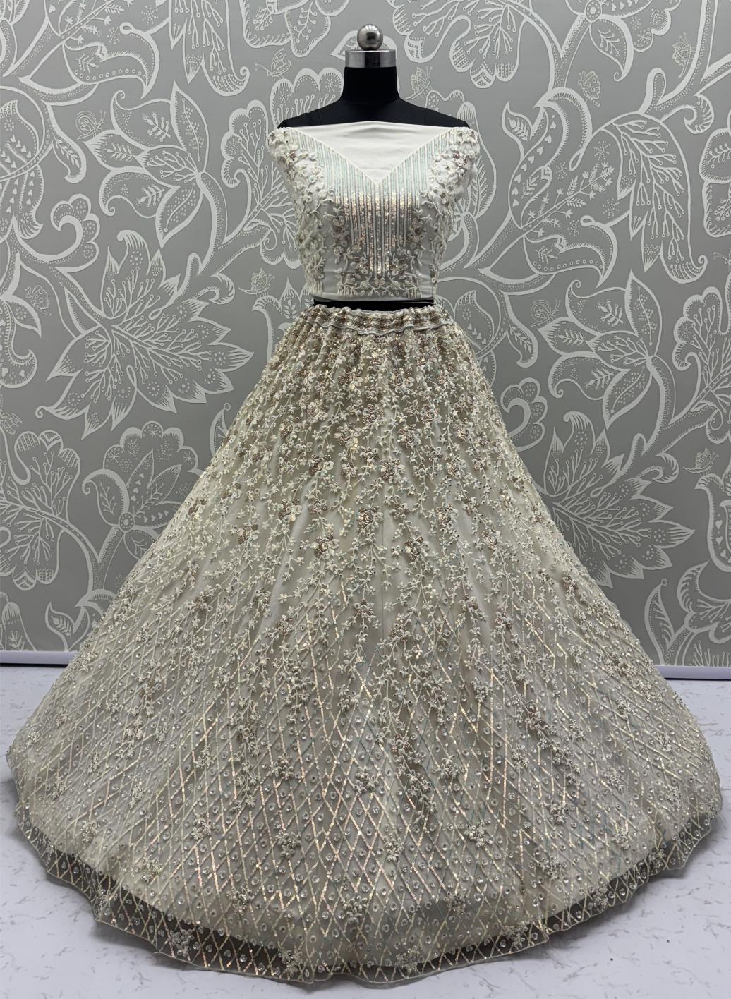 White Net Semi-Stitched Lehenga — alternate view