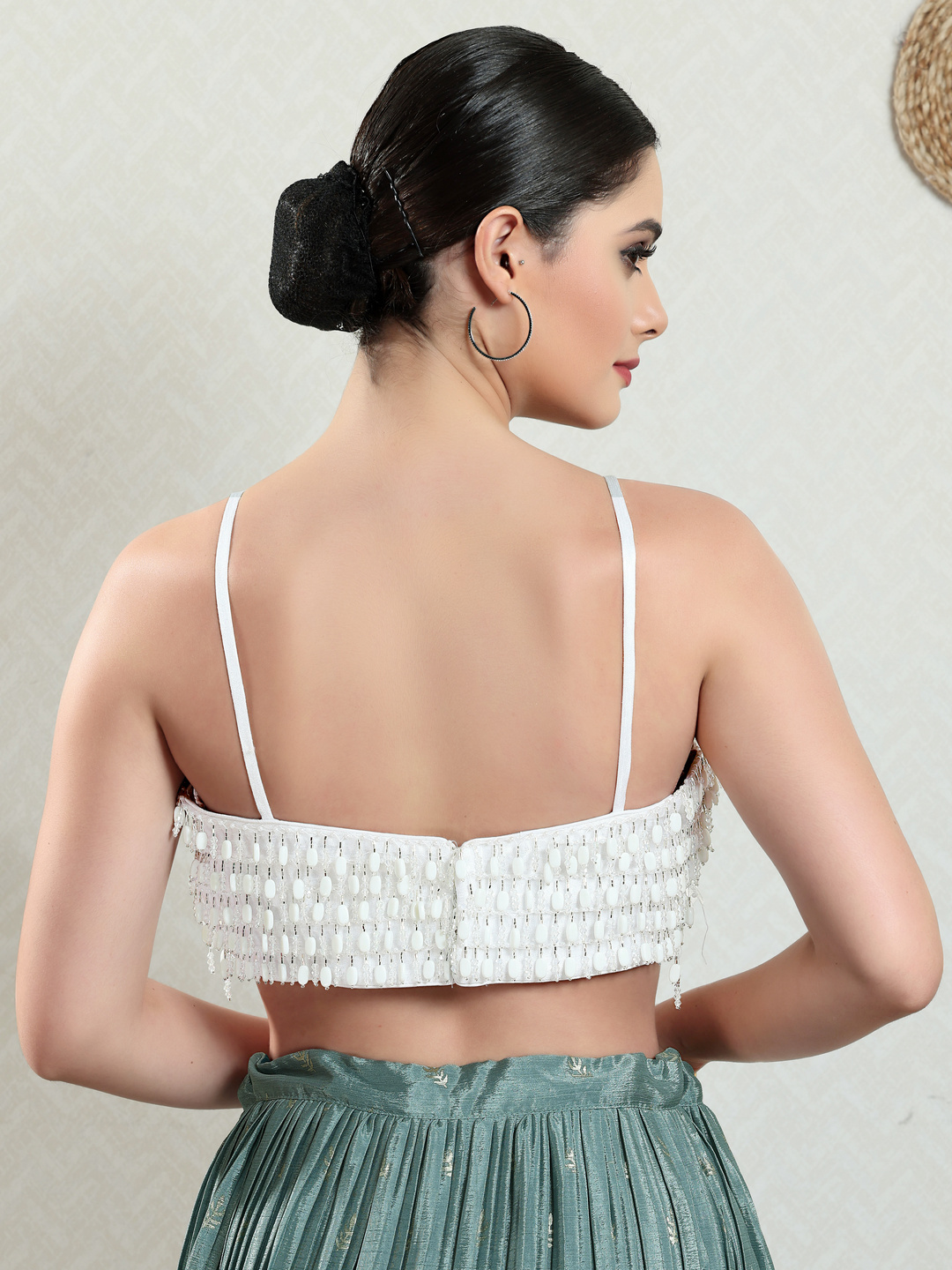White Pearl Embellished Silk Blouse — alternate view