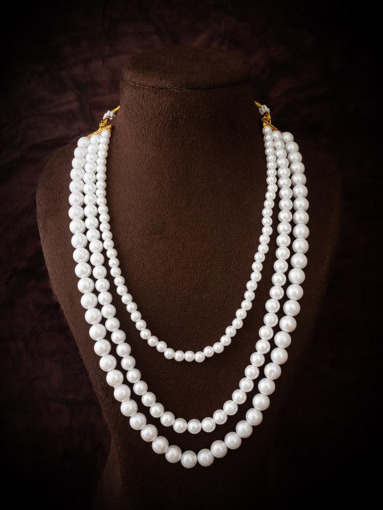 White Pearl Step Kundan Necklace Set