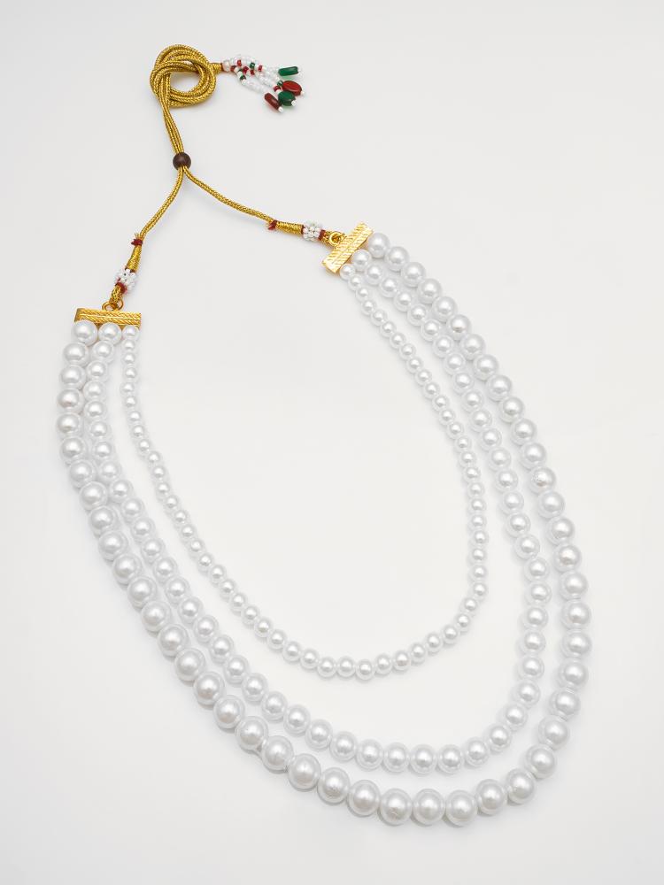 White Pearl Step Kundan Necklace Set — alternate view