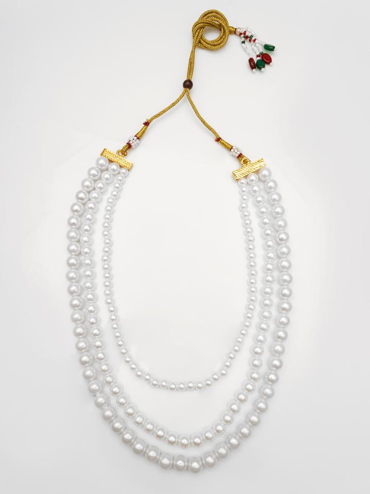 White Pearl Step Kundan Necklace Set