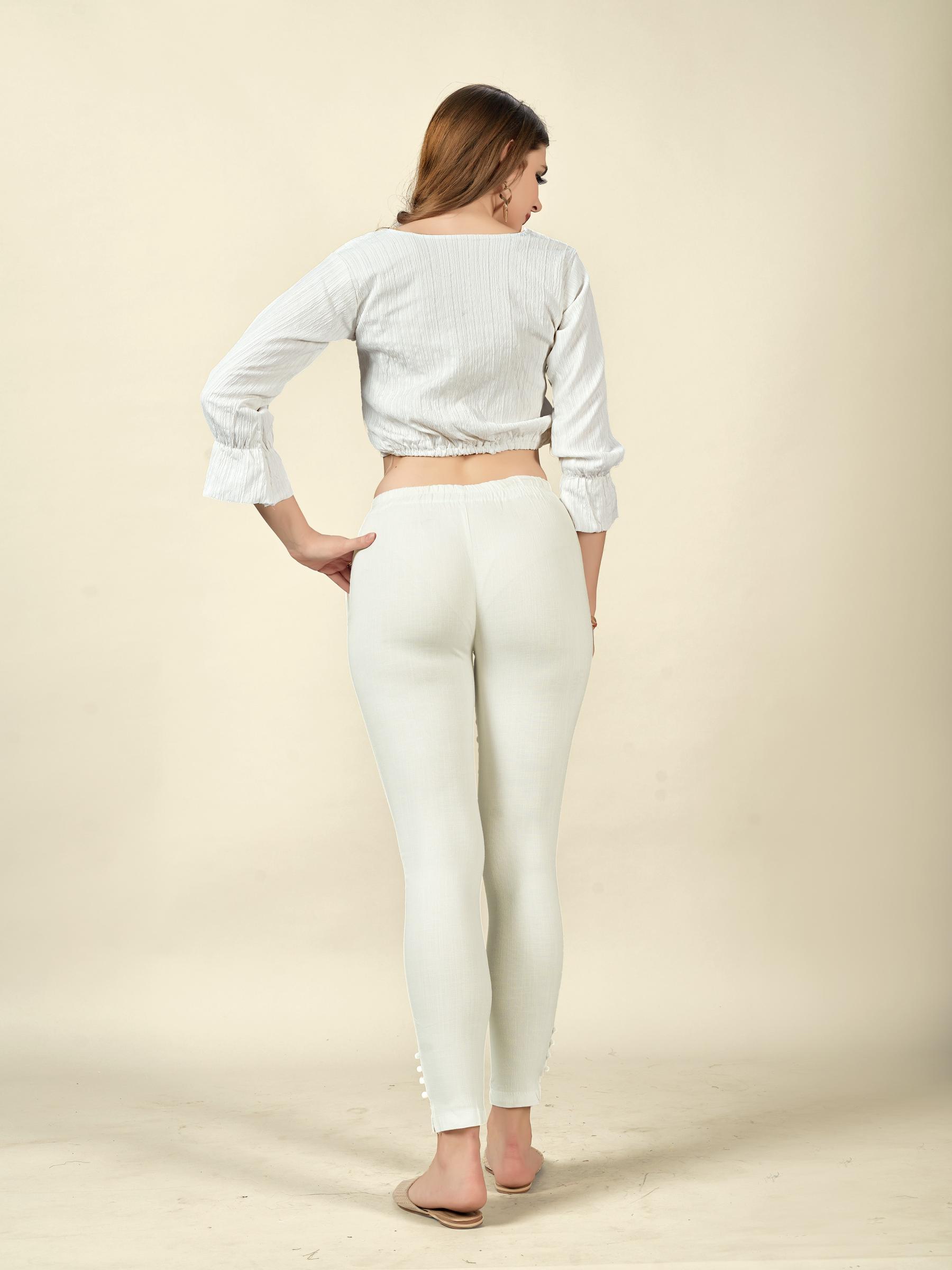 White Rayon Lycra Readymade Pant — alternate view