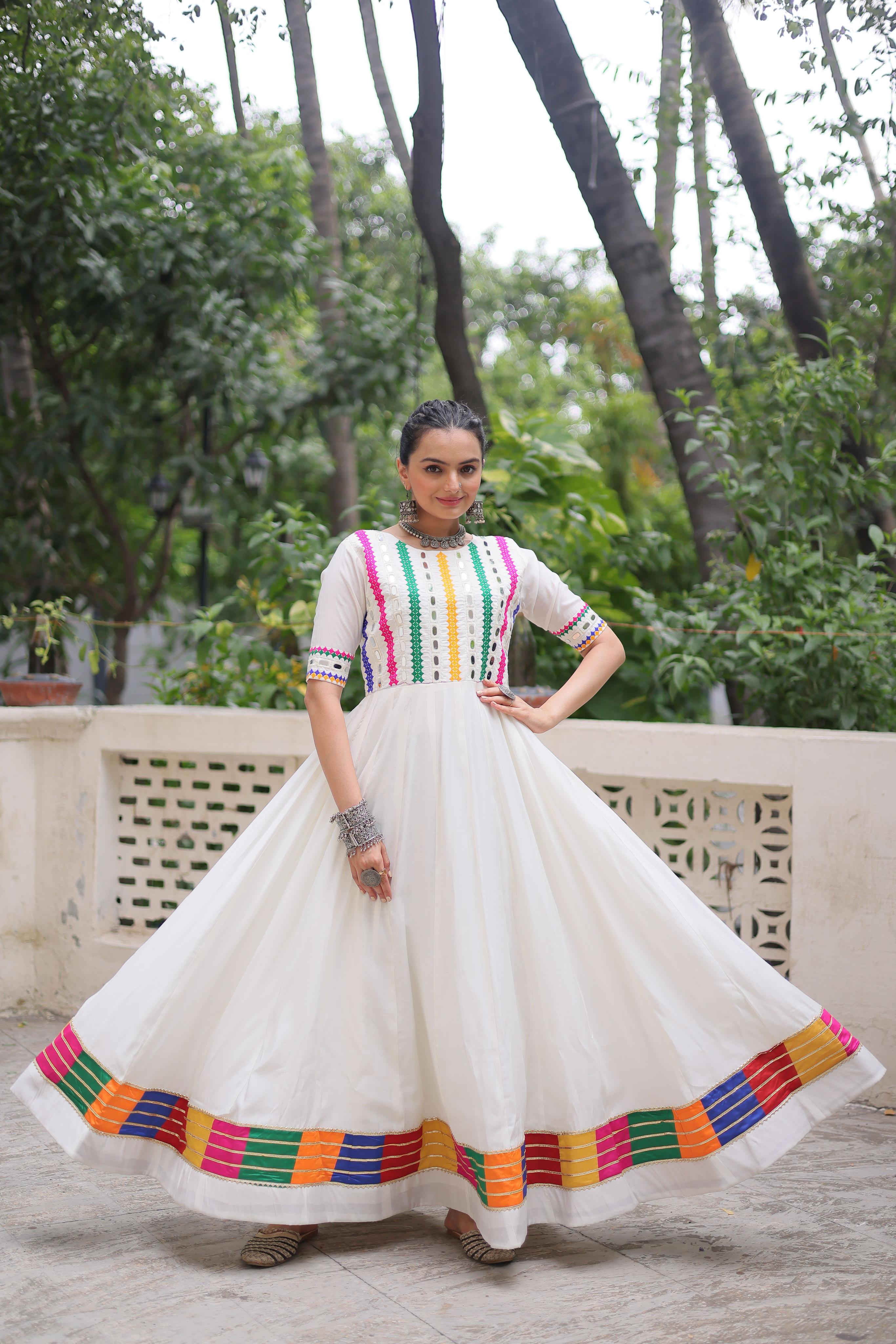White Roman Silk Mirror Embroidery Gown