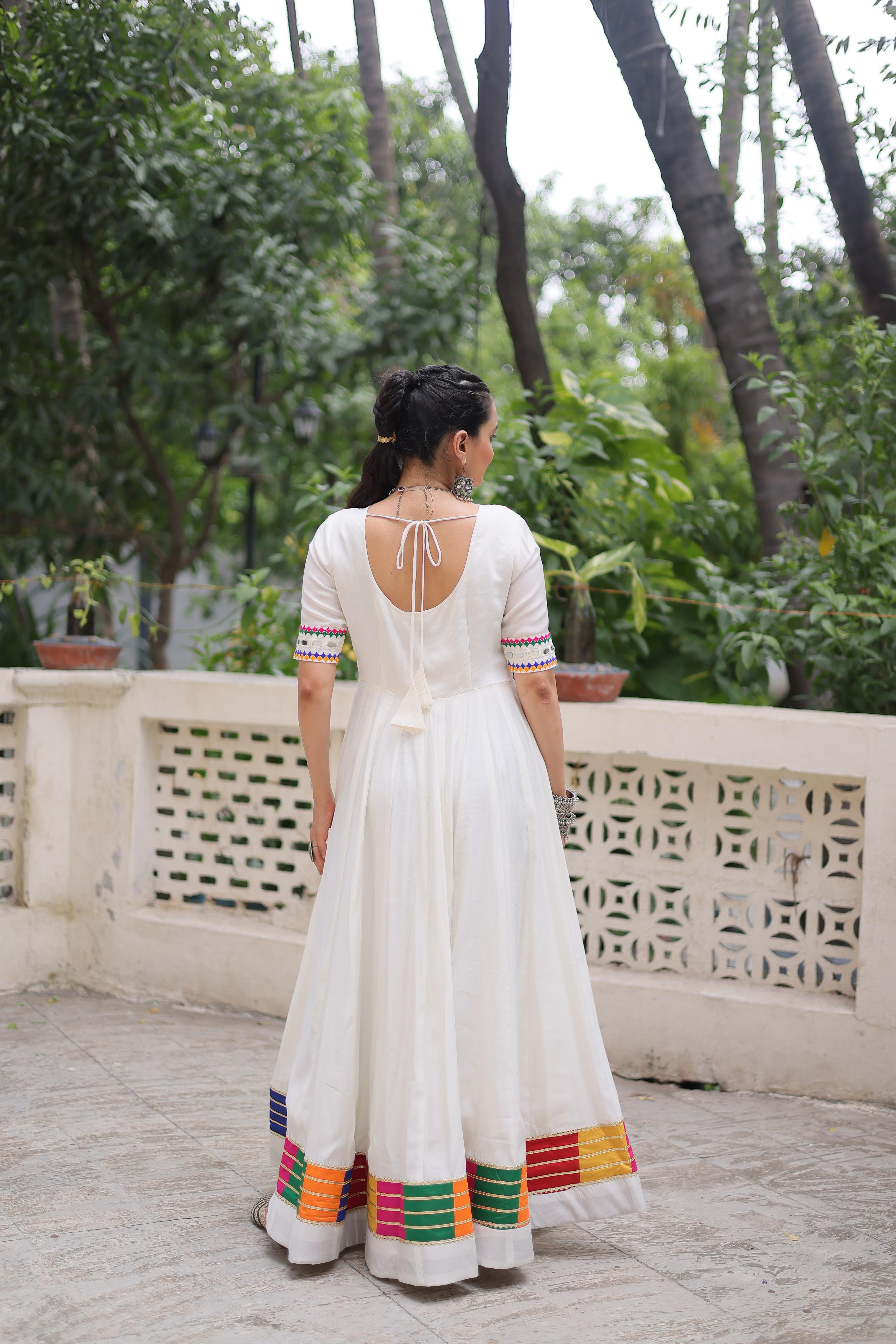 White Roman Silk Mirror Embroidery Gown