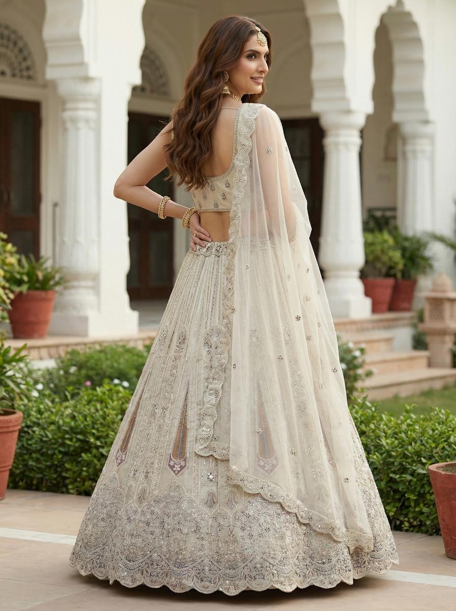 White Sequins Embroidered Bridal Net Lehenga Choli — alternate view