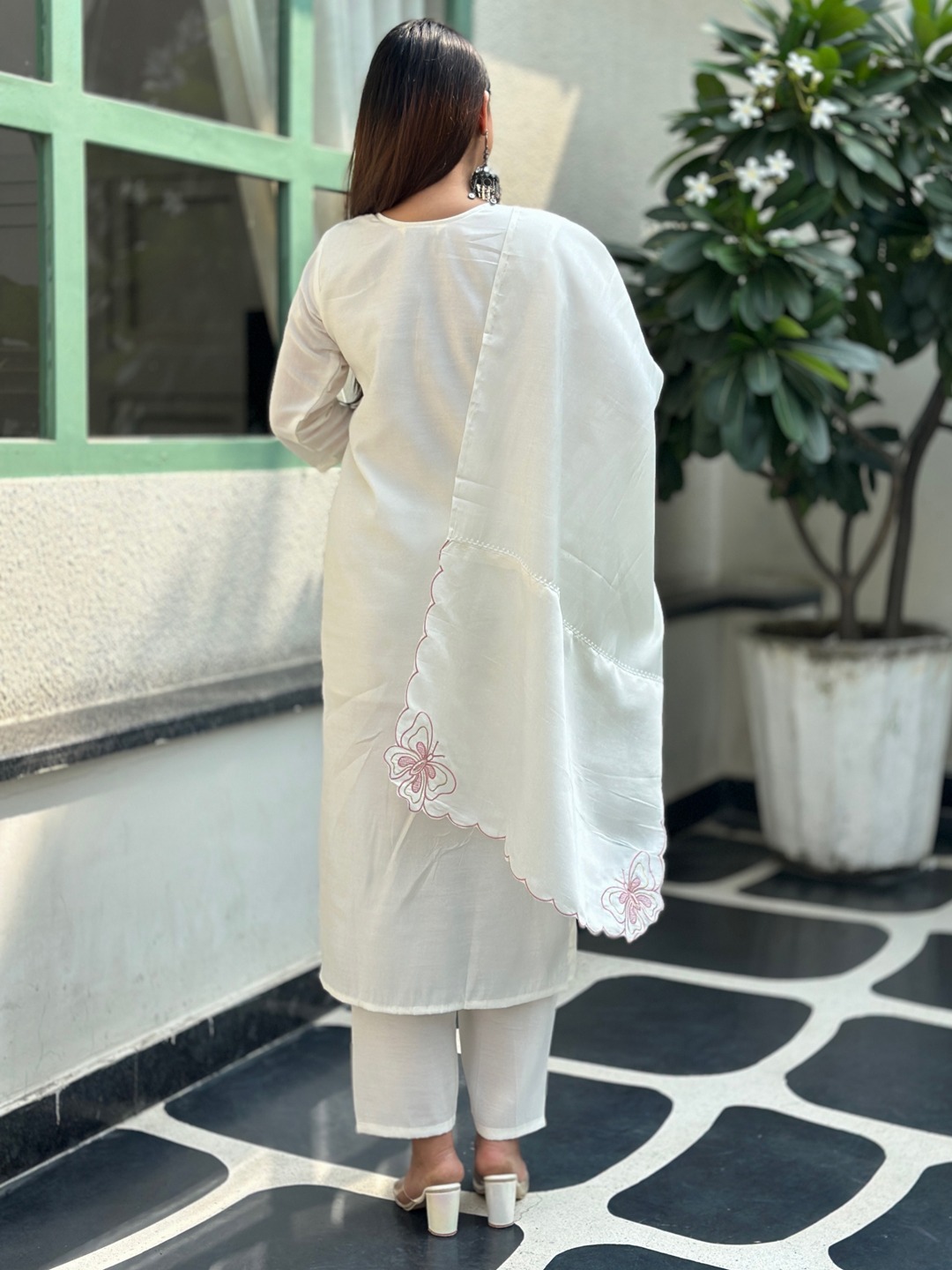 White Silk Embroidered Salwar Suit — alternate view