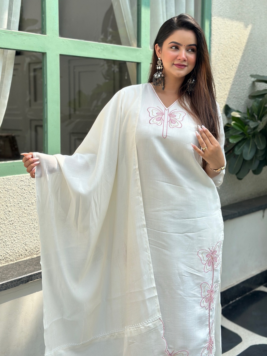 White Silk Embroidered Salwar Suit