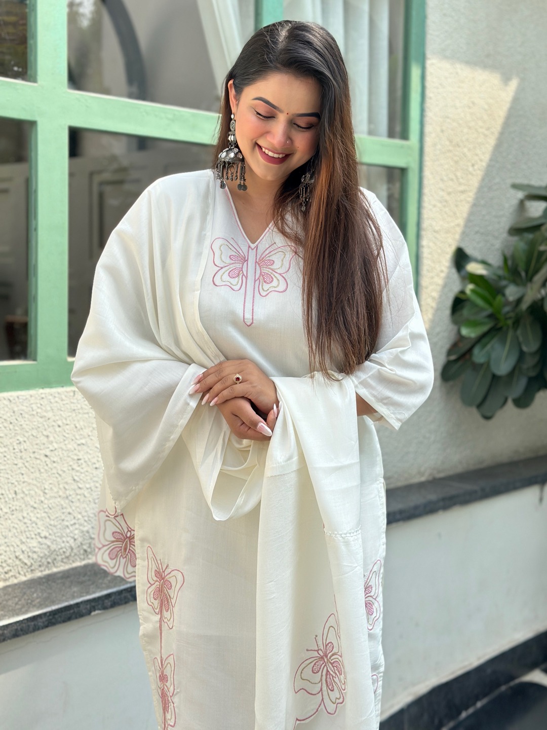 White Silk Embroidered Salwar Suit