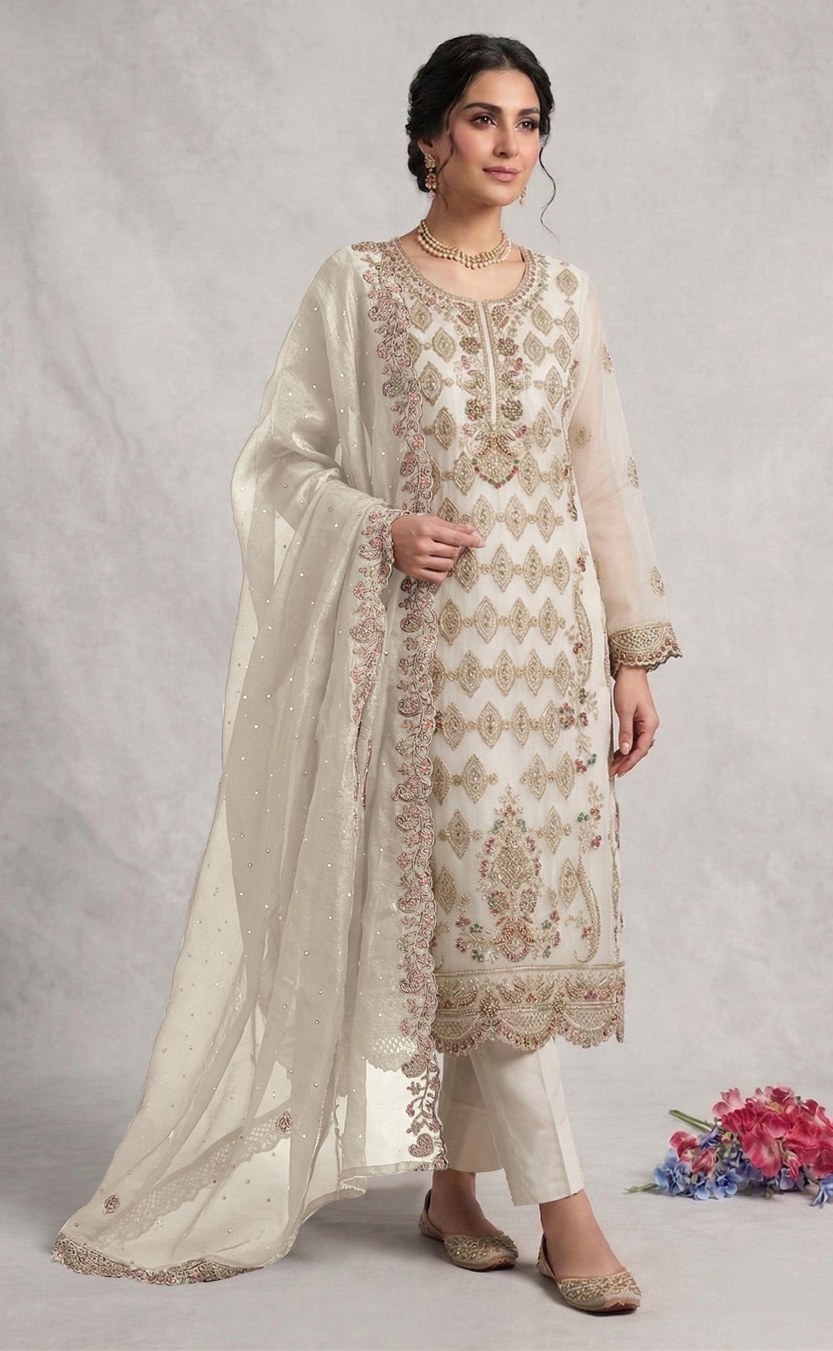 White Silk Festive Suit