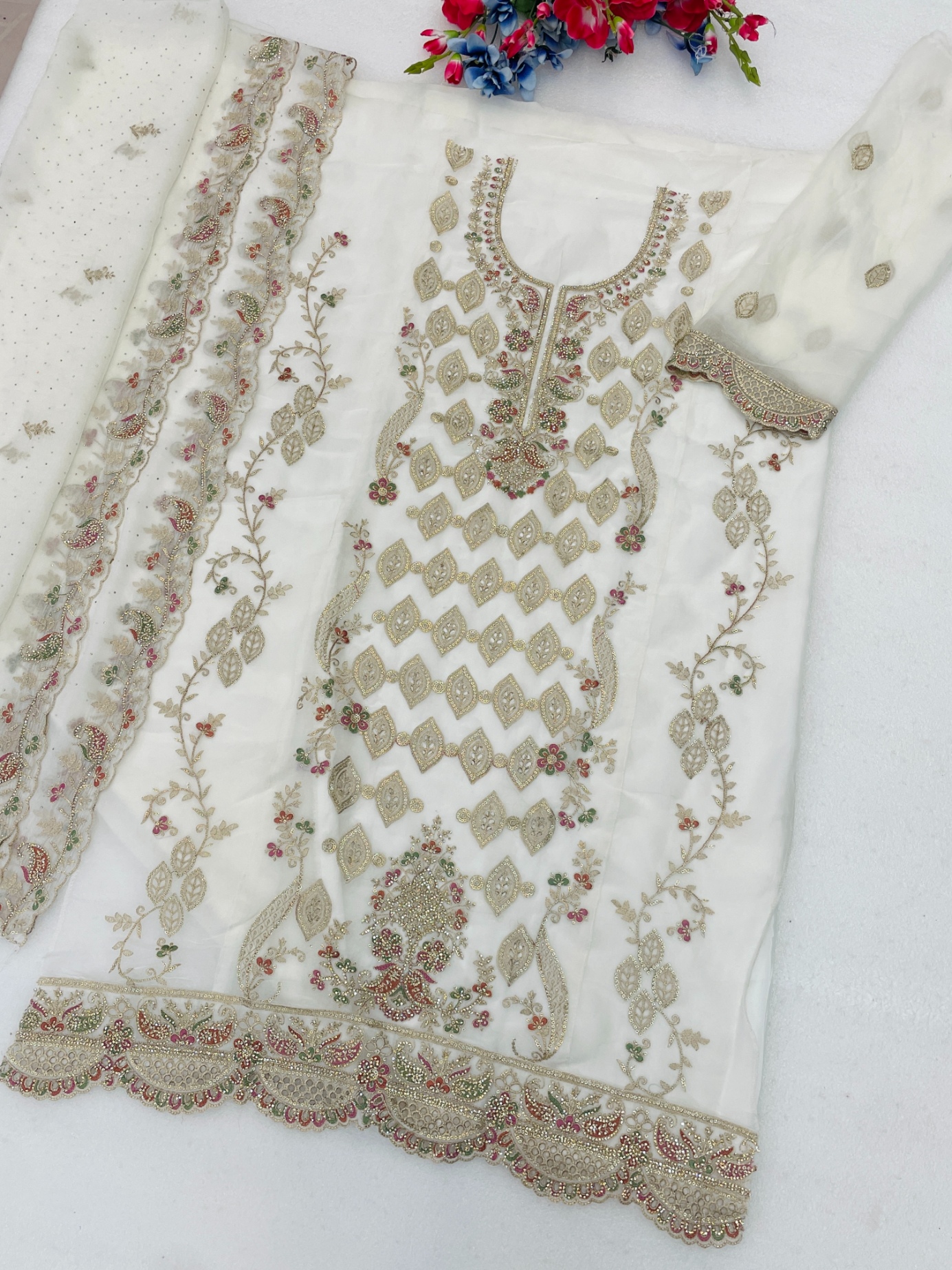 White Silk Festive Suit