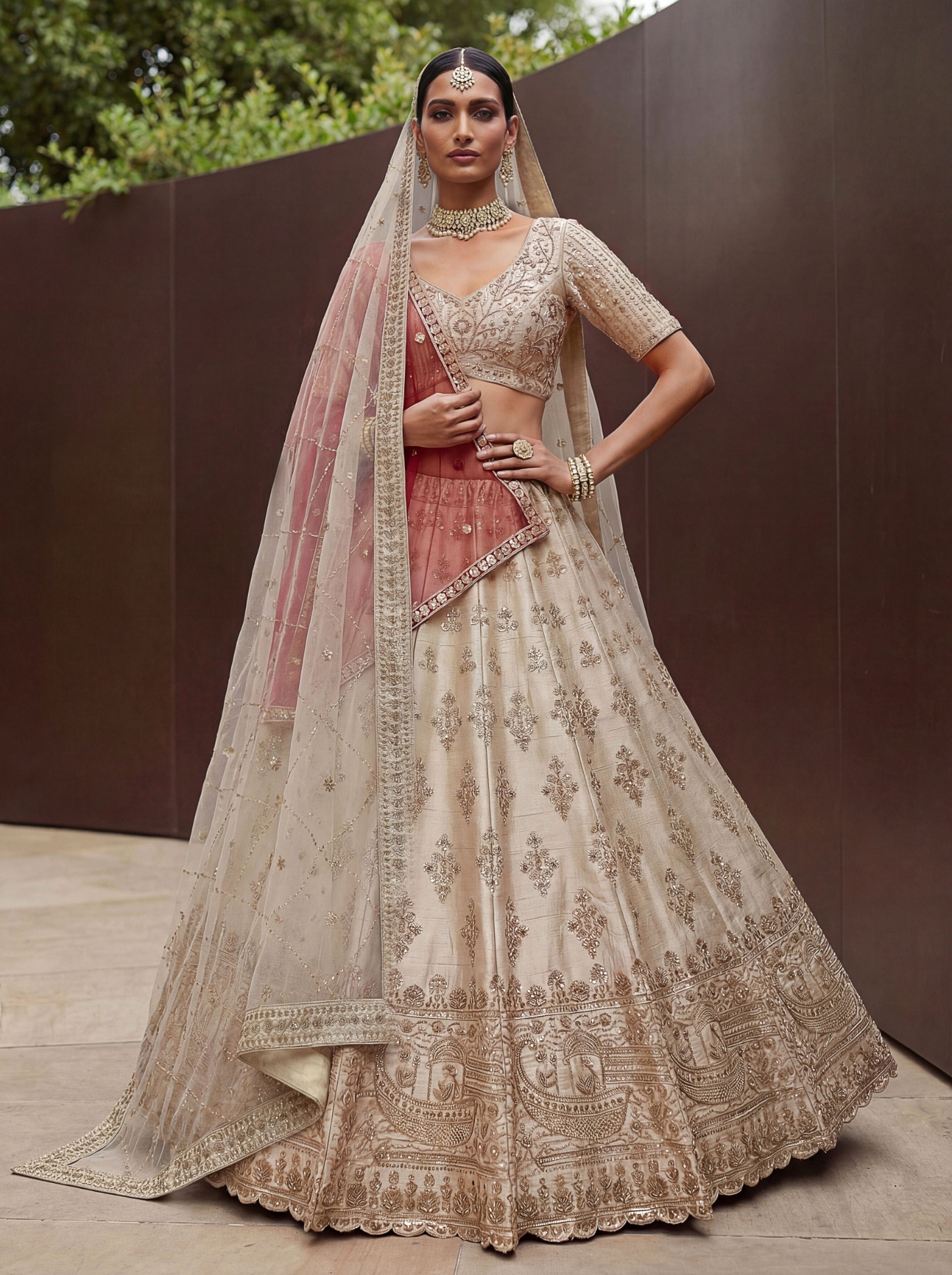 White Silk Zardosi Embroidered Bridal Lehenga Choli