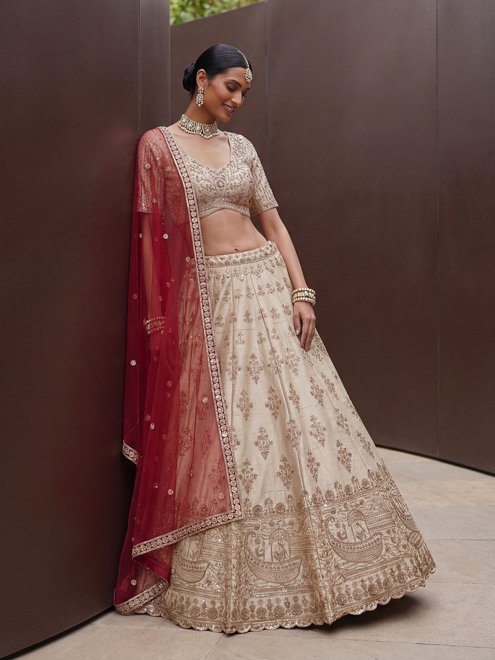 White Silk Zardosi Embroidered Bridal Lehenga Choli