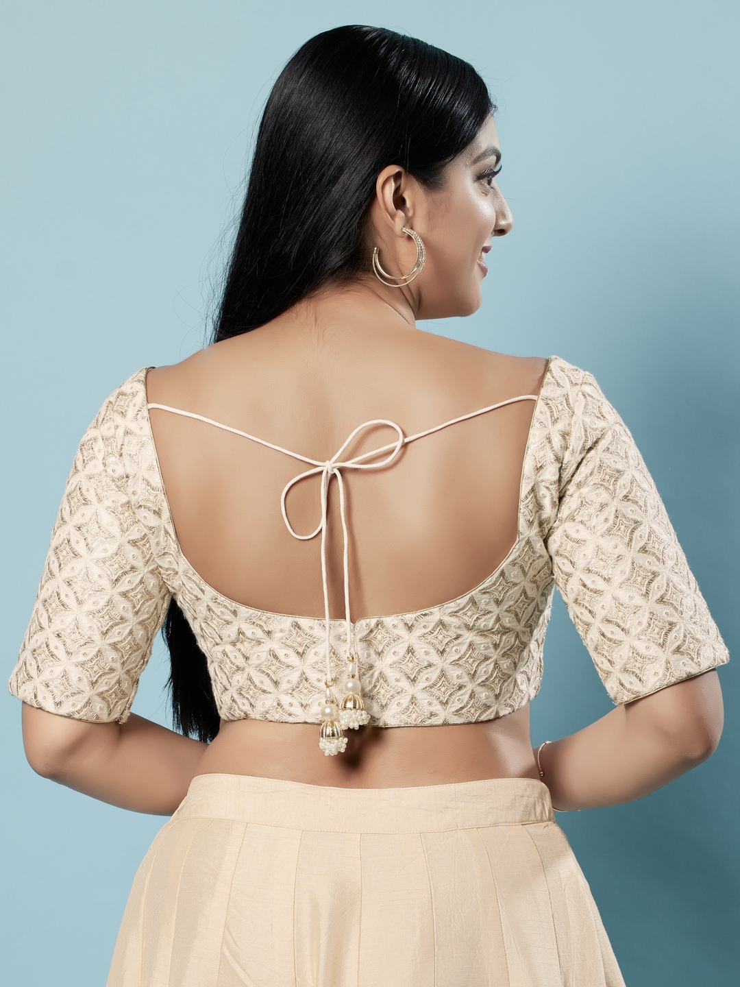 White Silk Zari Embroidered Structured Blouse — alternate view