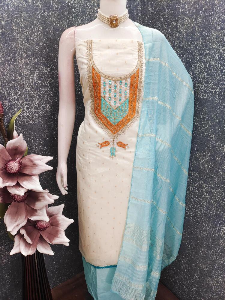 White Sky Blue Modal Buti Embroidered Salwar Suit