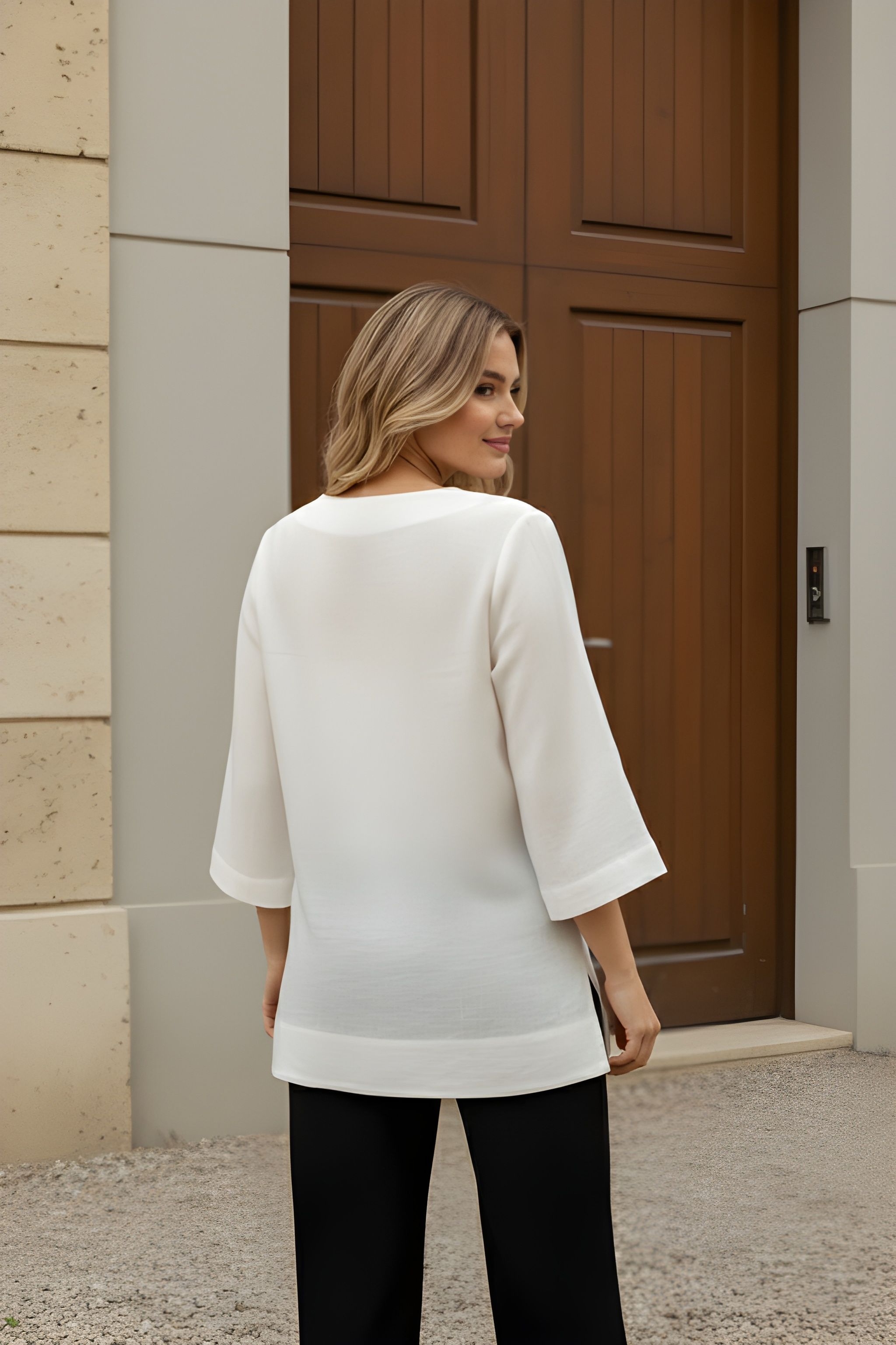 White Solid Cotton A-Line Tunic Top — alternate view