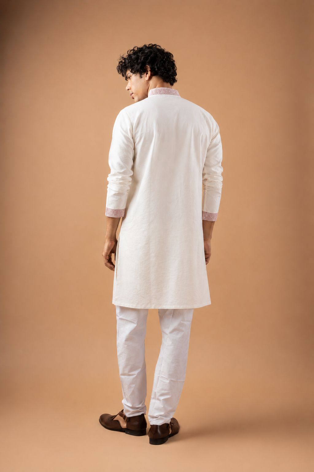 White Viscose Silk Paisley Kurta Pyjama — alternate view