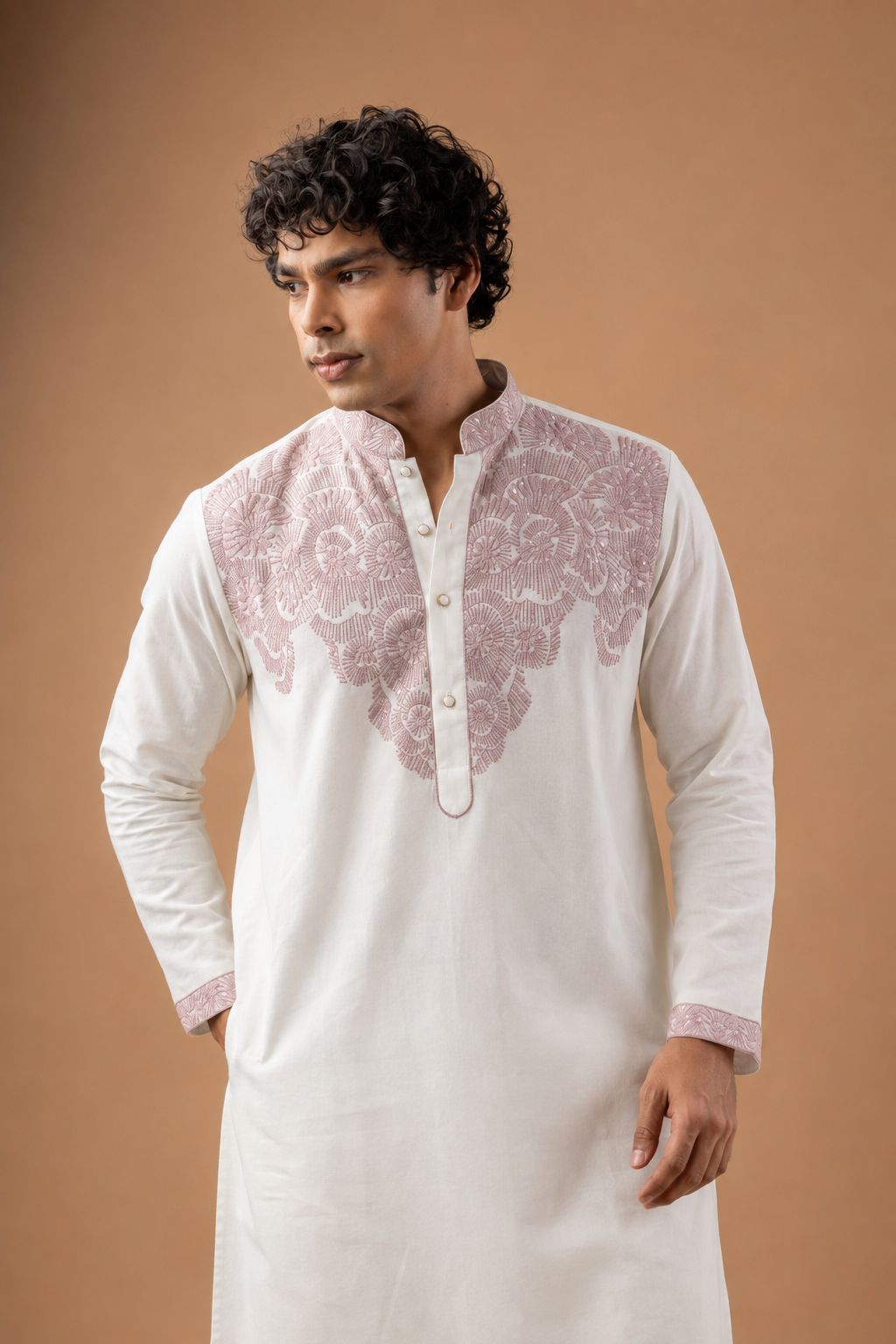 White Viscose Silk Paisley Kurta Pyjama