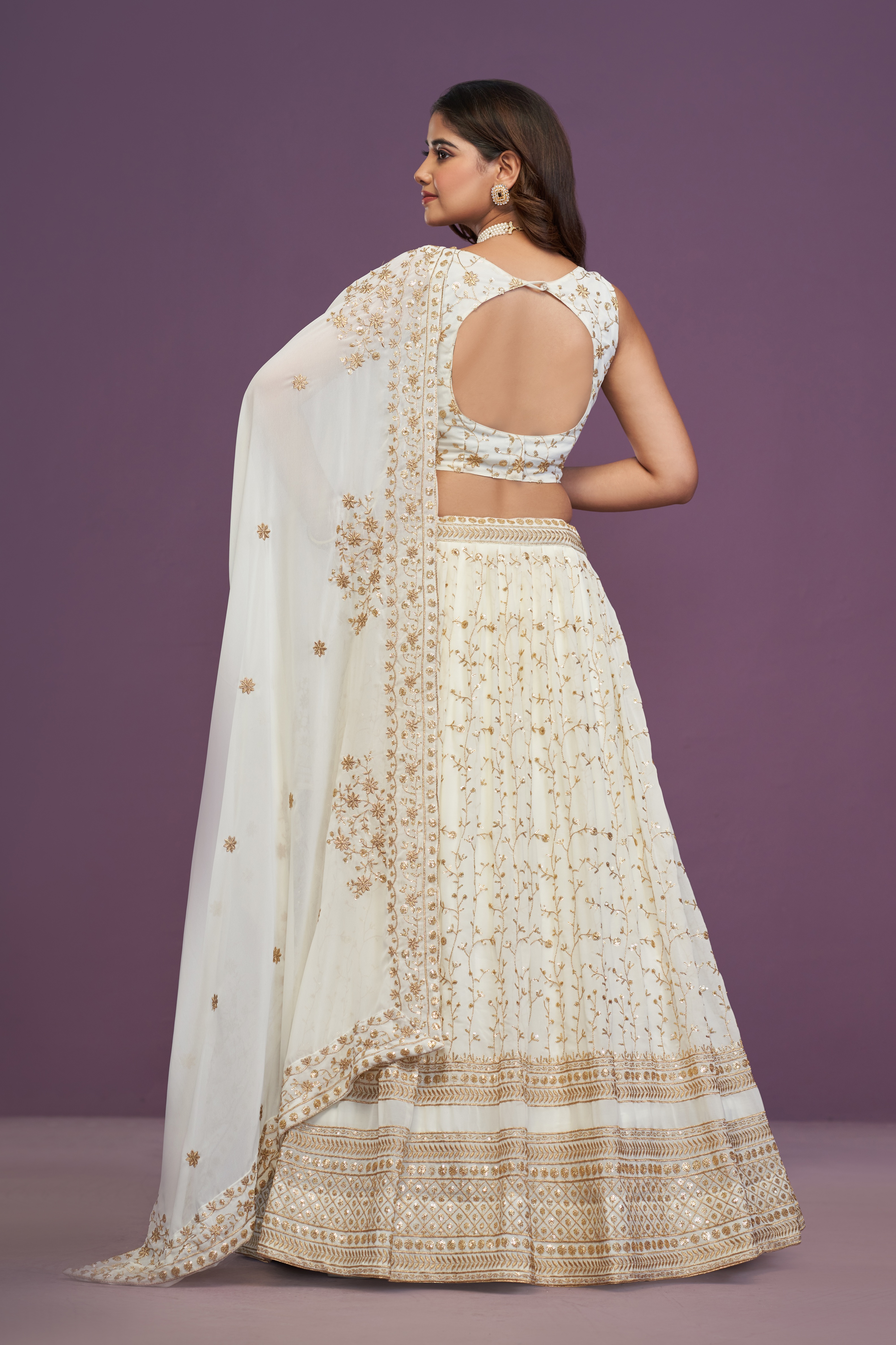 White Zari Sequins Georgette Lehenga Choli — alternate view