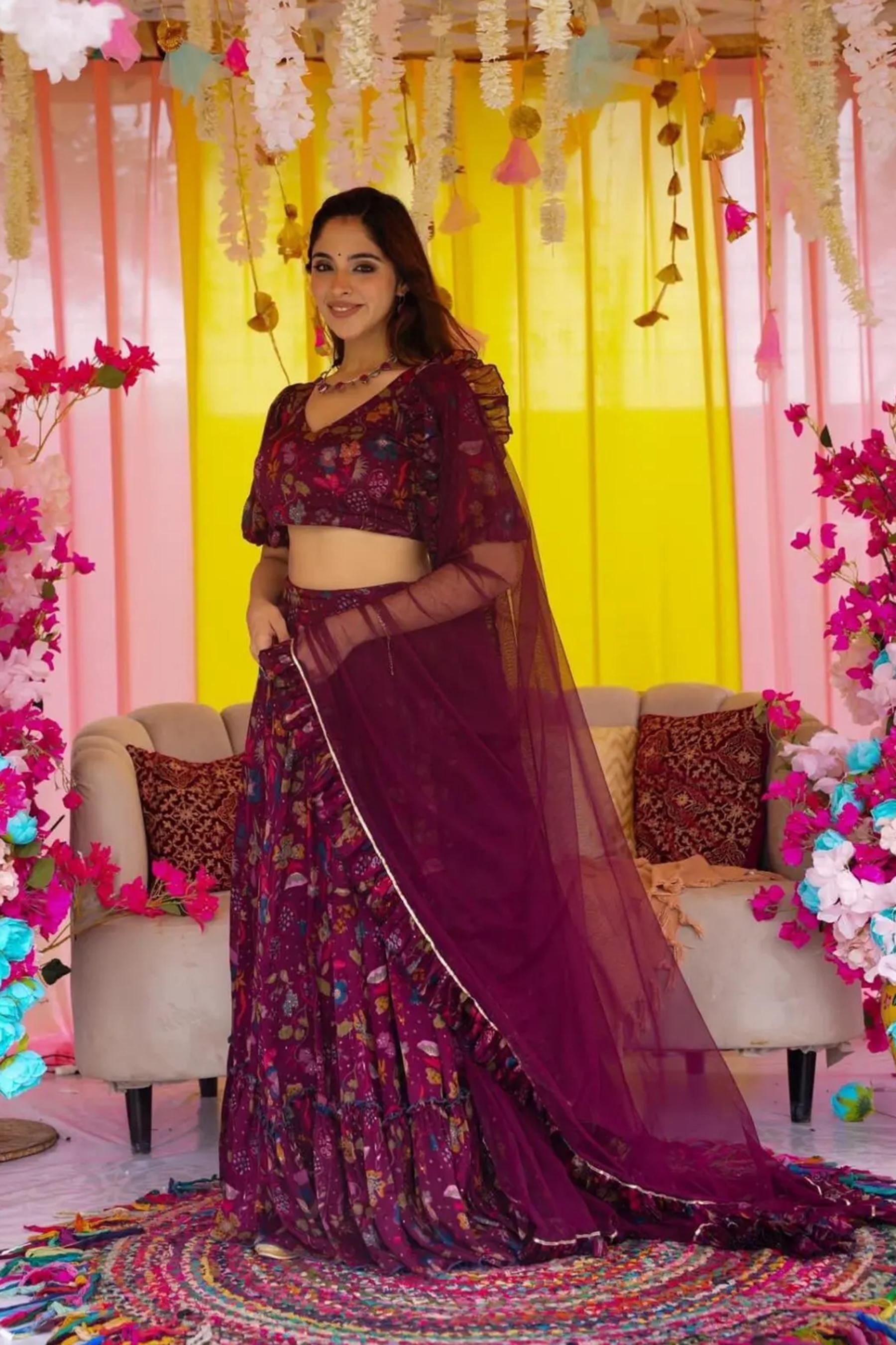 Wine Air Tex Chinon Crop Top Lehenga — alternate view