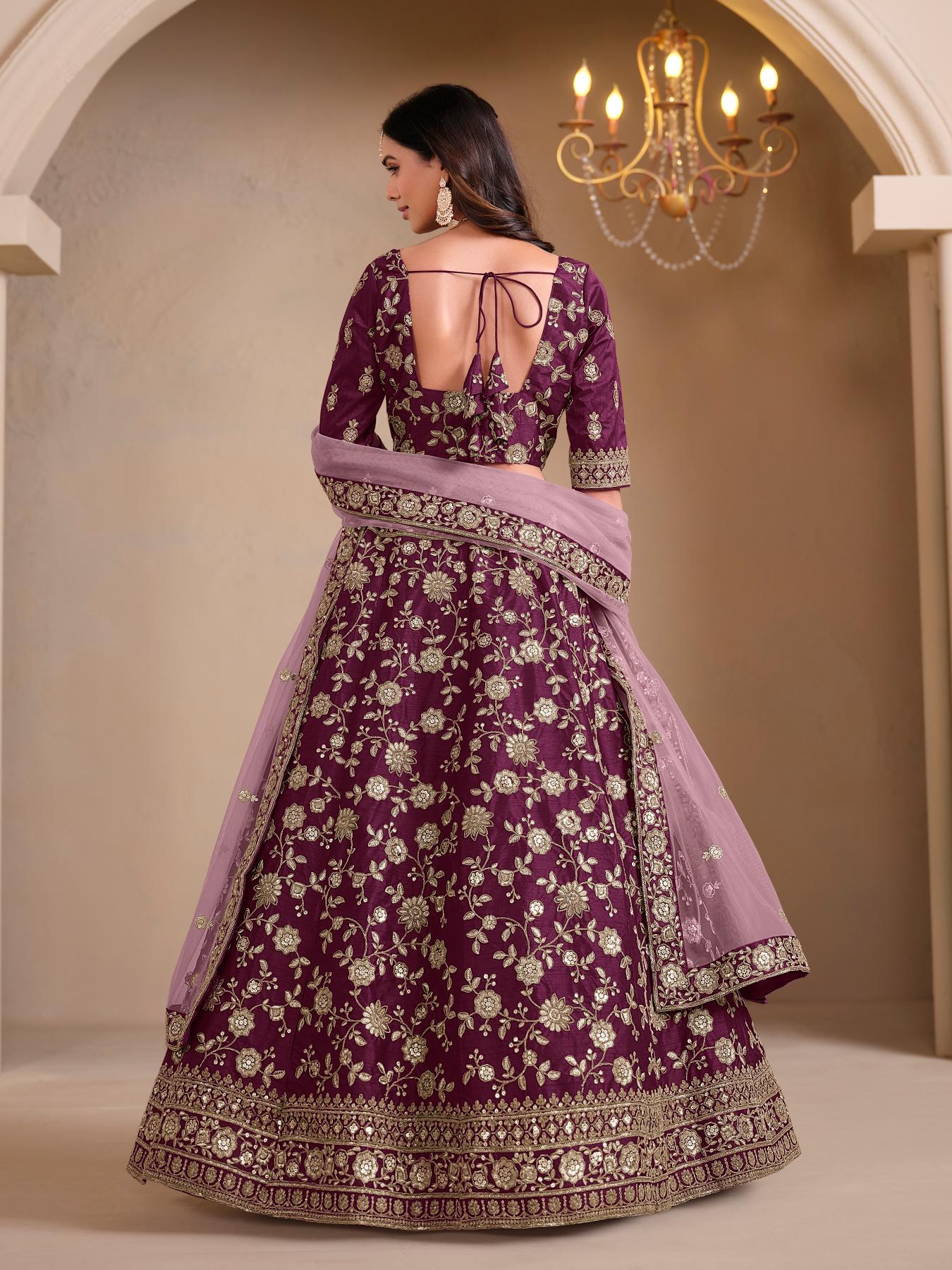 Wine Art Silk Embroidery Lehenga — alternate view