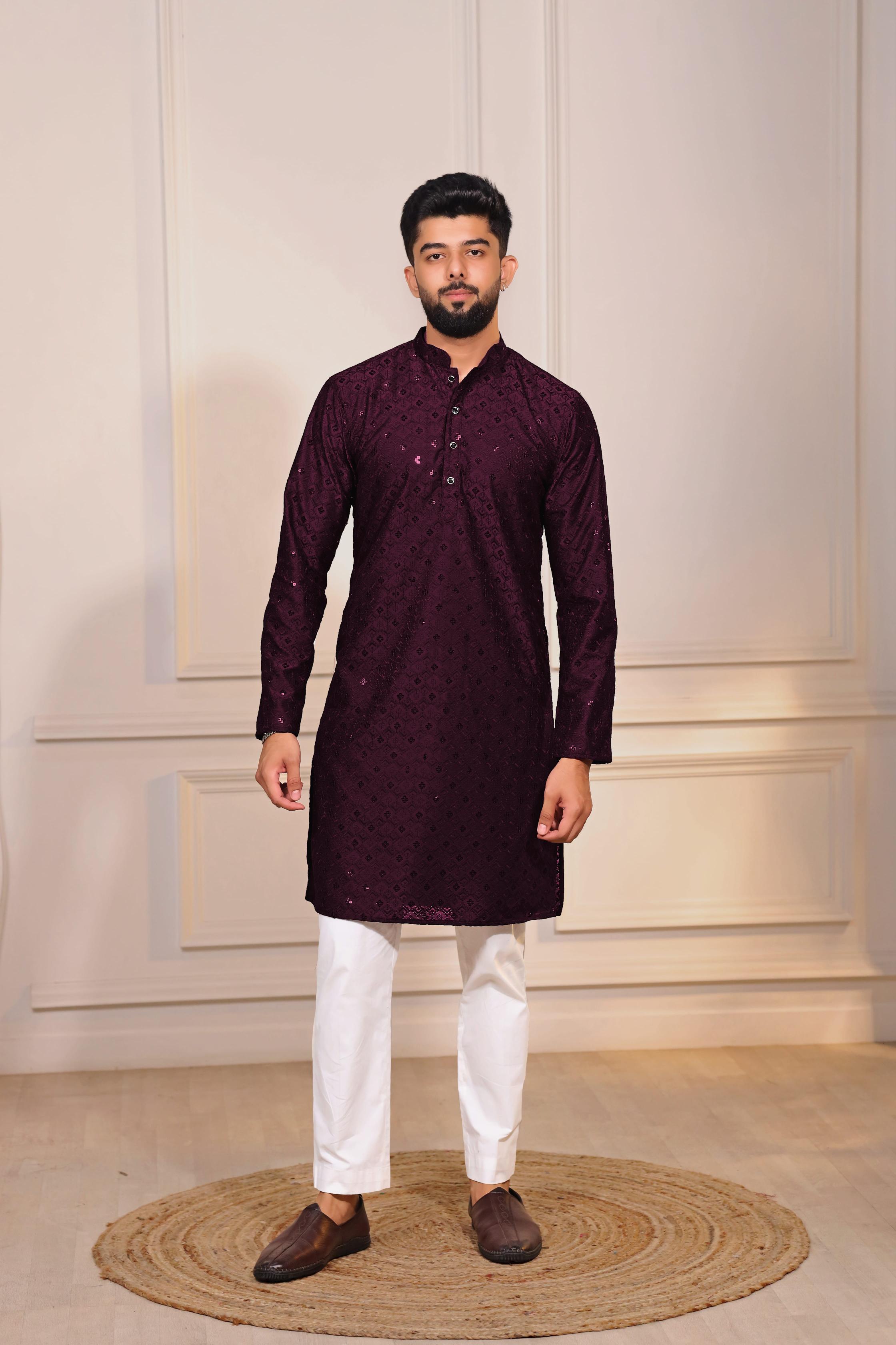 Wine Art Silk Kurta Pyjama