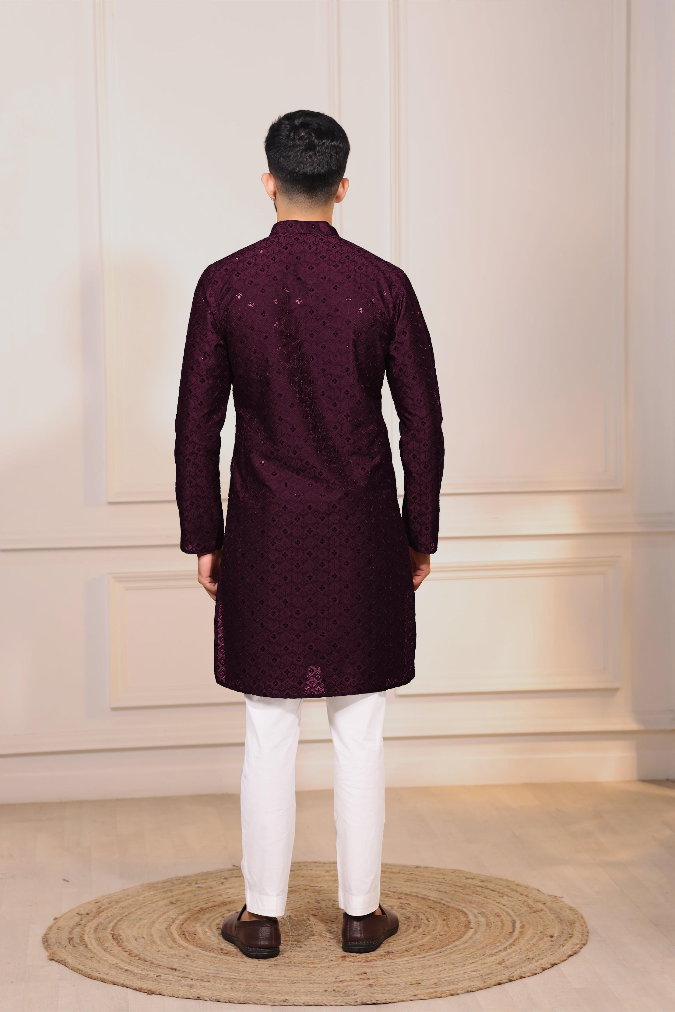 Wine Art Silk Kurta Pyjama — alternate view