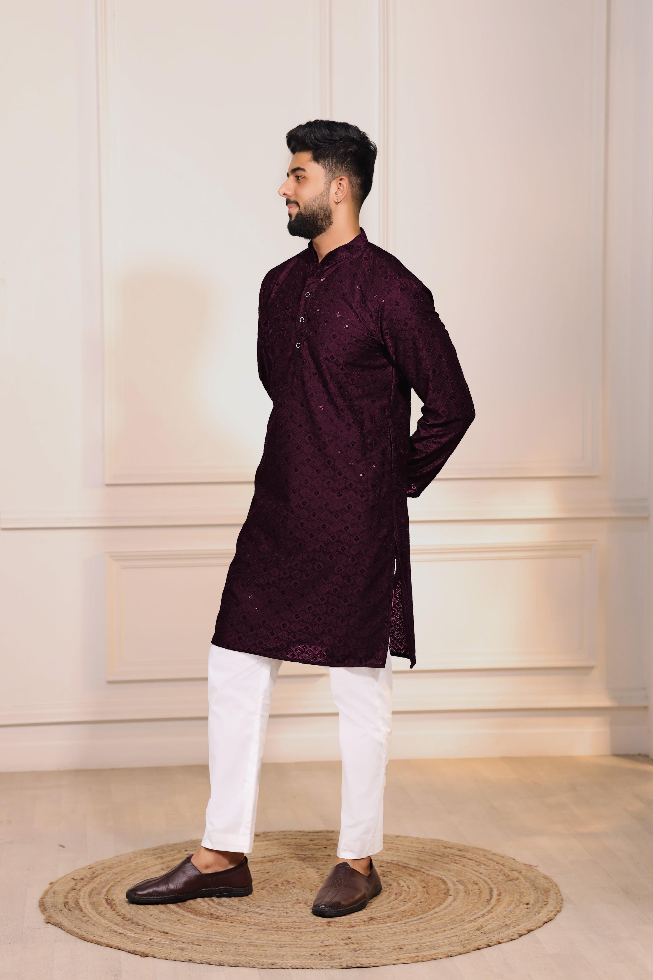 Wine Art Silk Kurta Pyjama