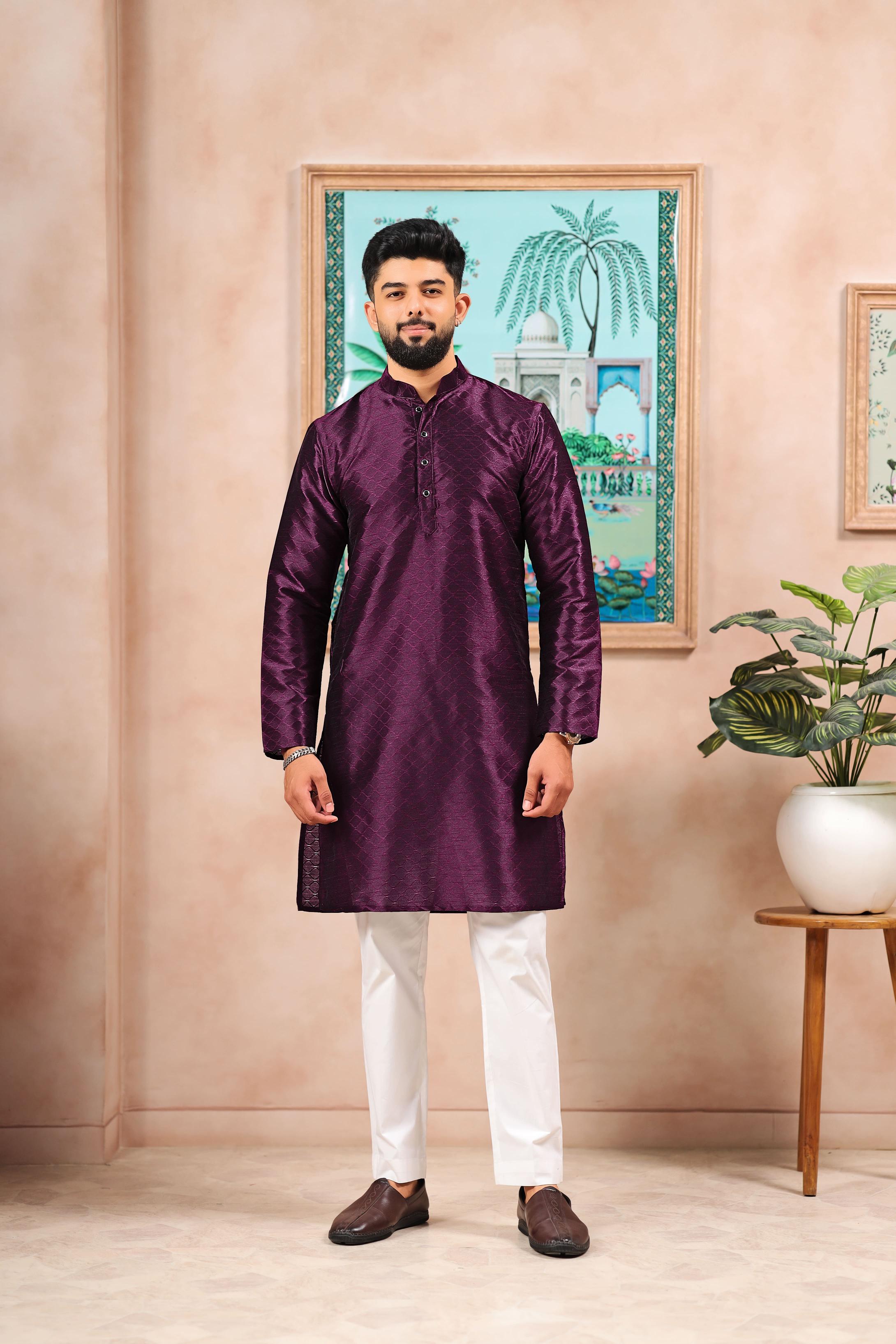 Wine Art Silk Kurta Pyjama