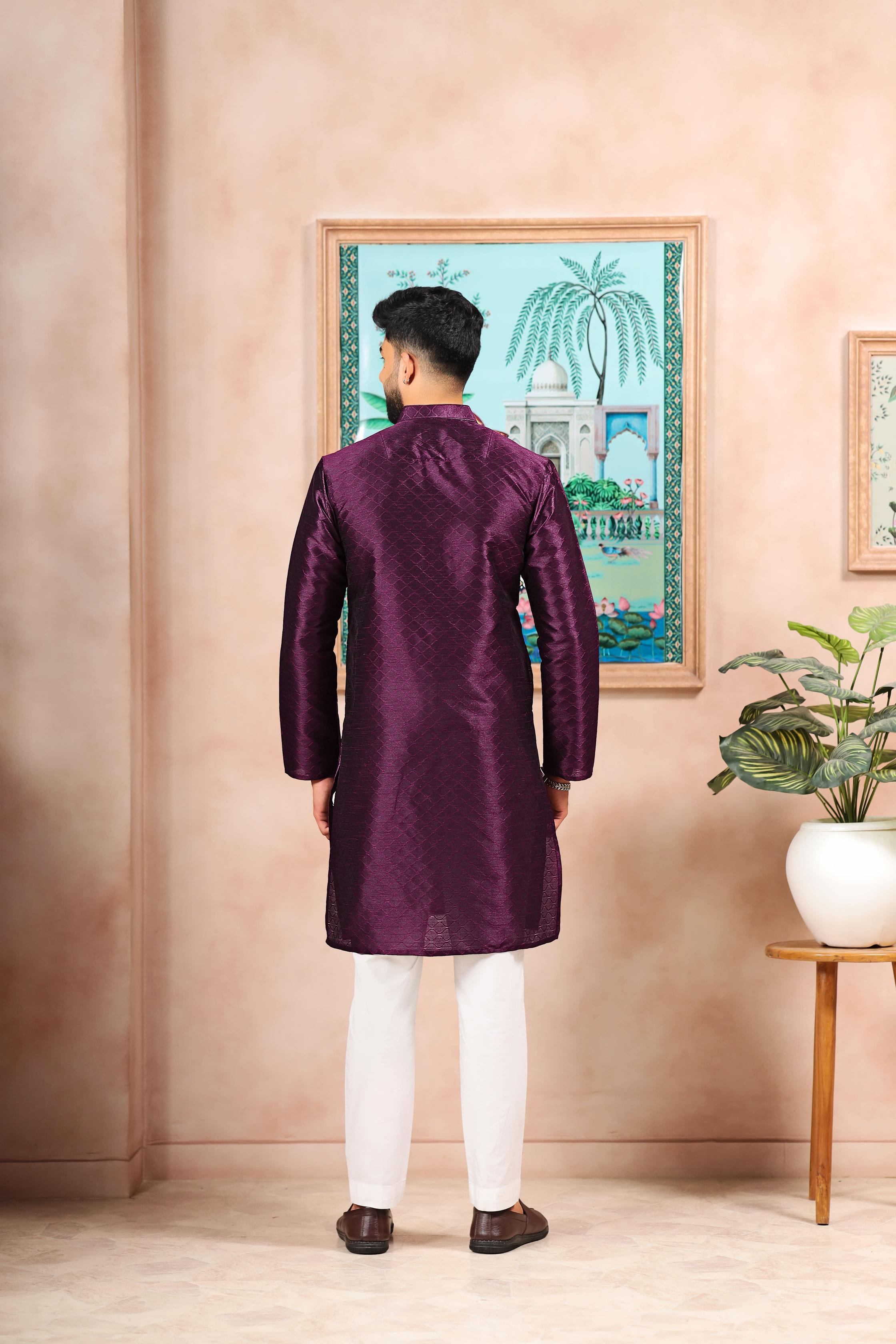 Wine Art Silk Kurta Pyjama — alternate view