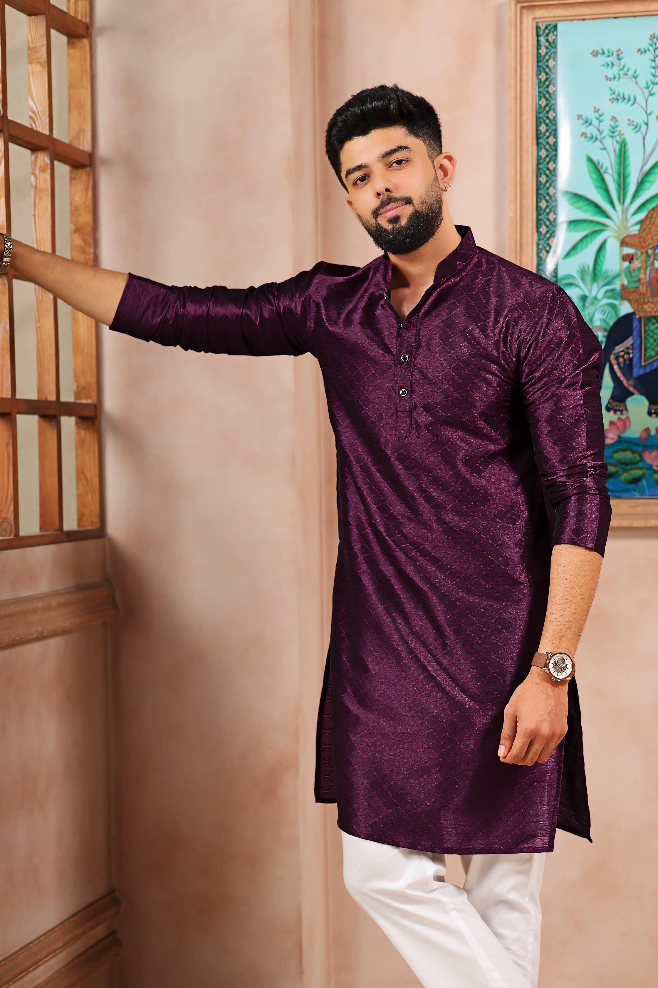 Wine Art Silk Kurta Pyjama